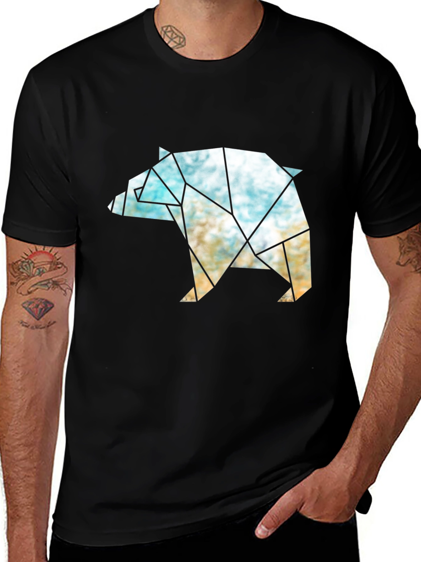 Geometric Bear Graphic T-Shirt - Modern Black Tee