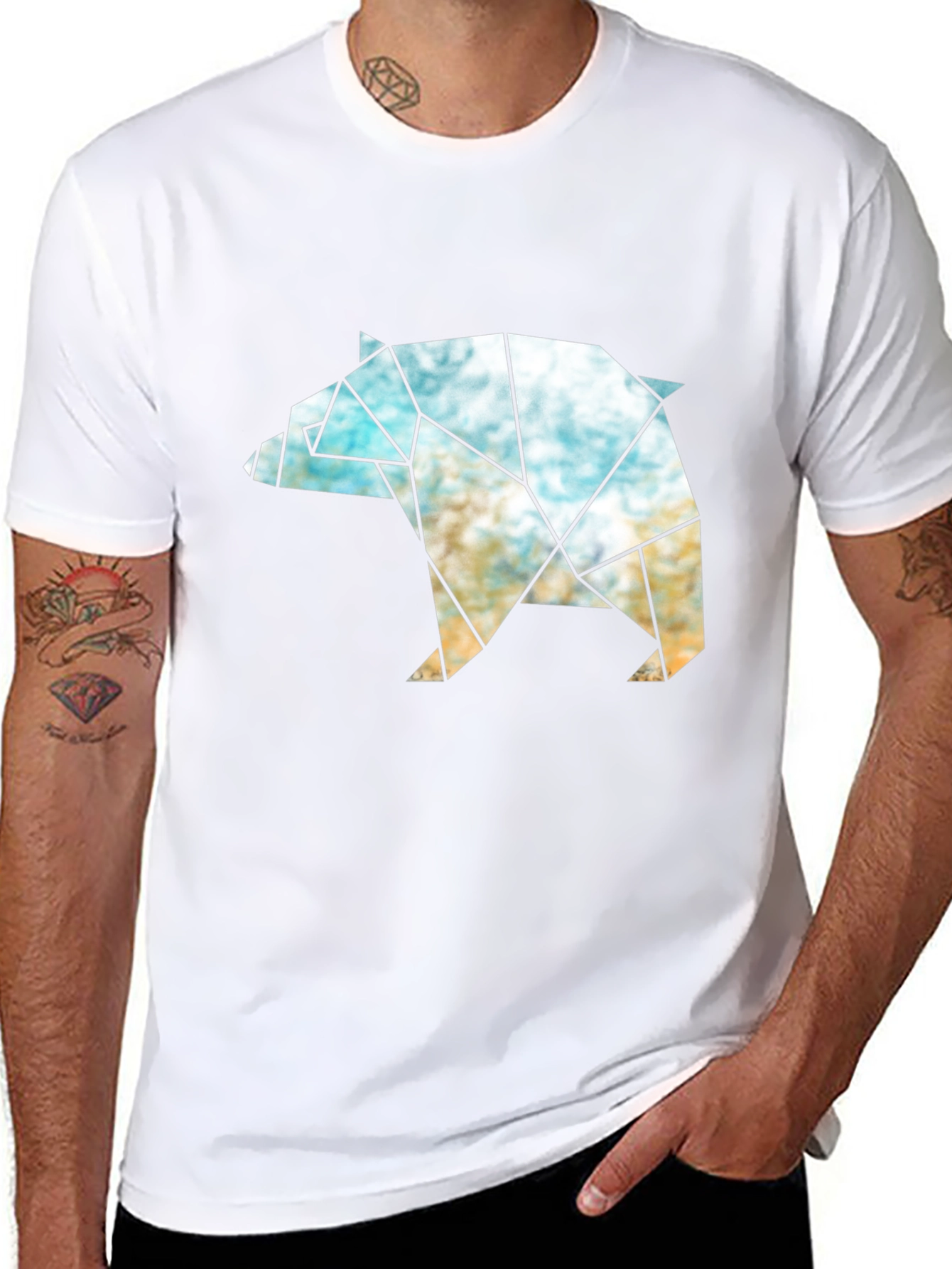 Geometric Bear Graphic T-Shirt - Modern Black Tee