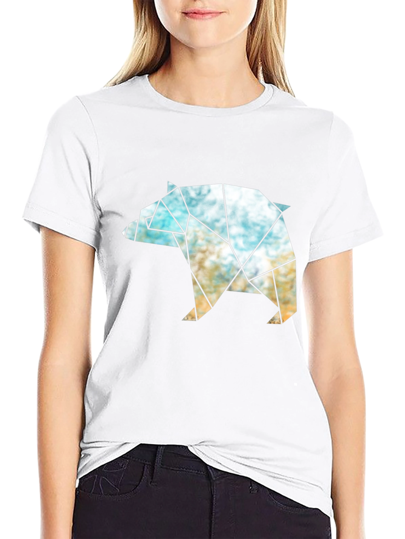 Geometric Bear Graphic T-Shirt - Modern Black Tee