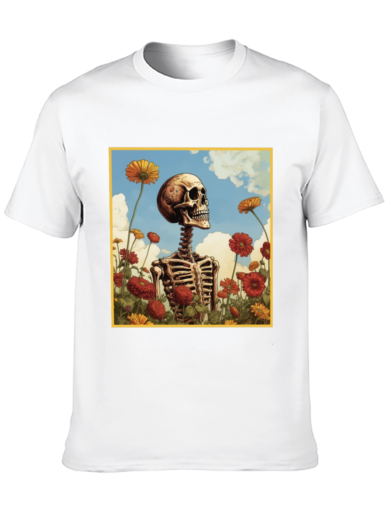 Skeleton in Flower Field Graphic Tee - Black