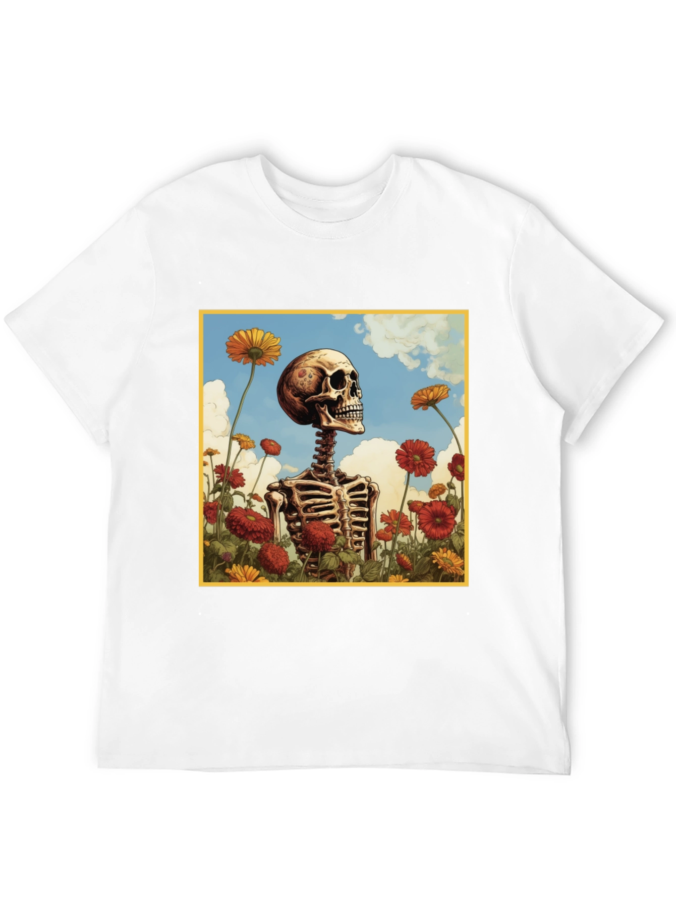 Skeleton in Flower Field Graphic Tee - Black