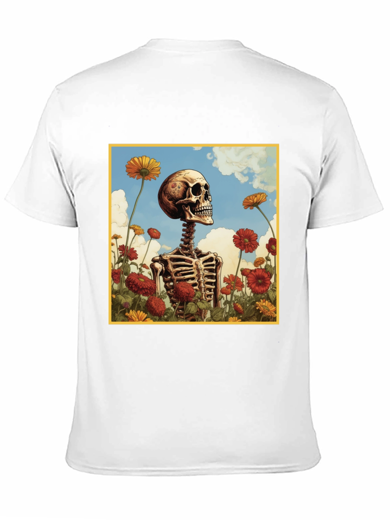 Skeleton in Flower Field Graphic Tee - Black