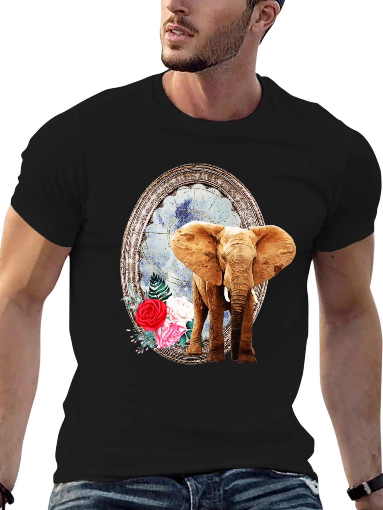 Elephant Floral Frame Graphic T-Shirt