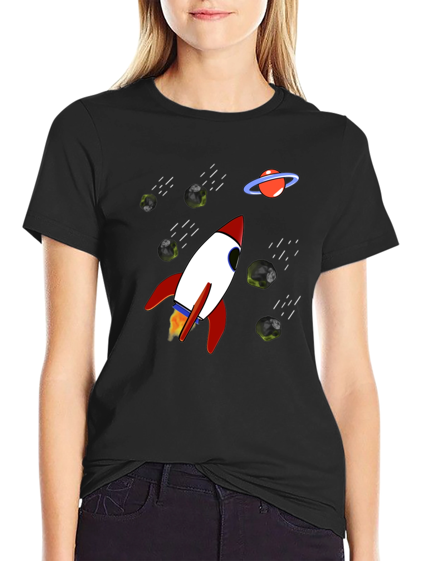 Rocket Space T-Shirt - Black Graphic Tee