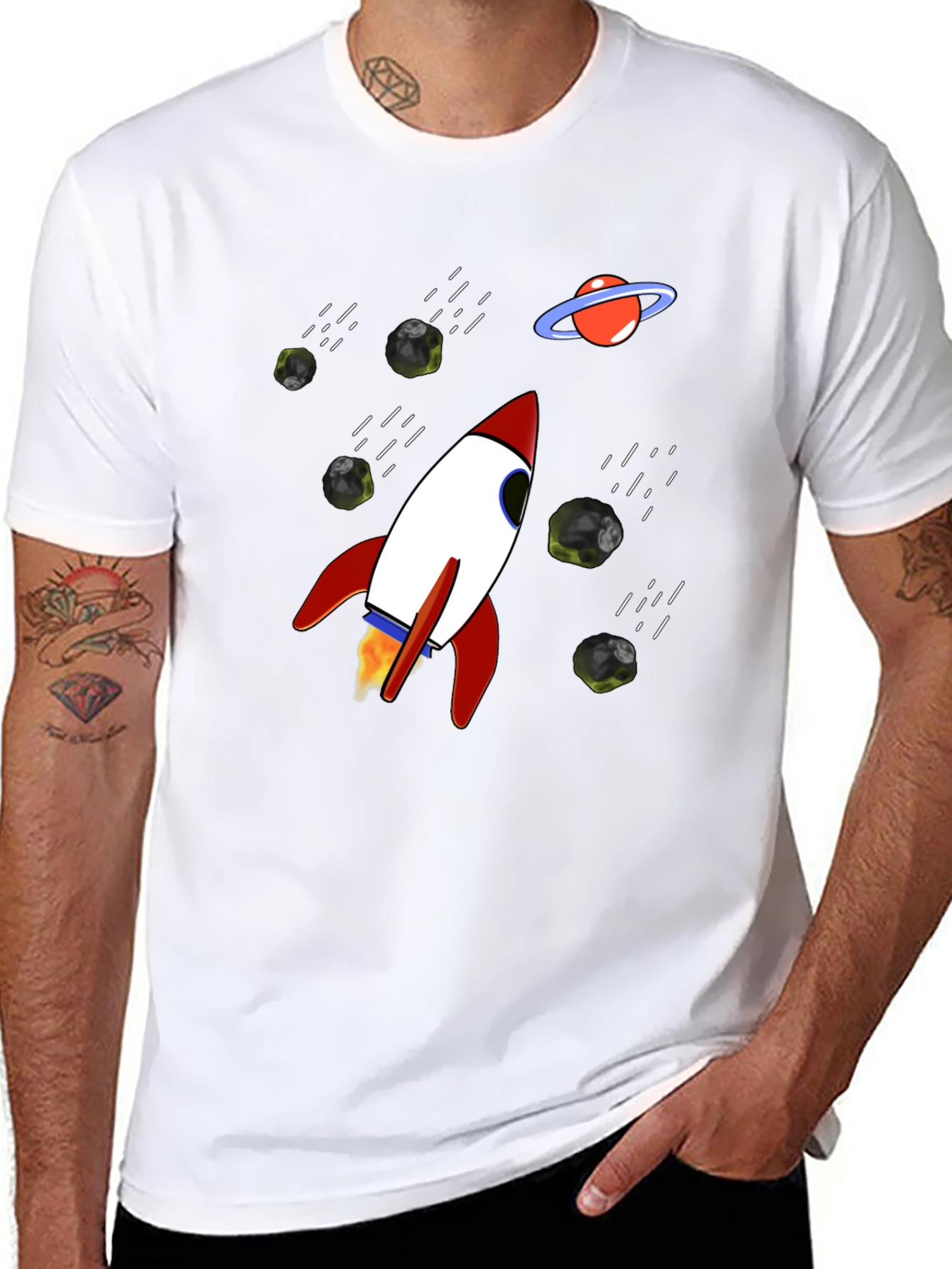 Rocket Space T-Shirt - Black Graphic Tee