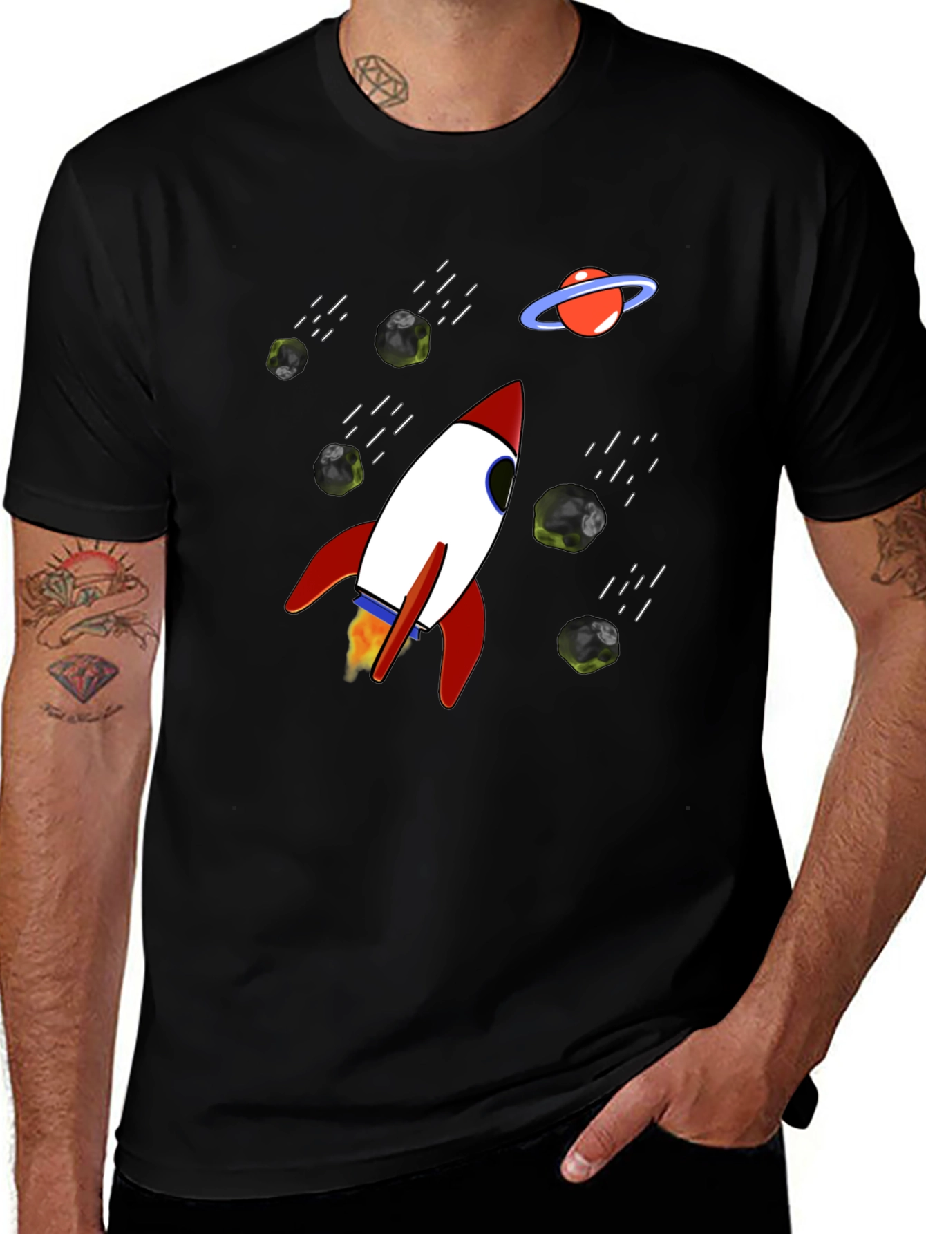 Rocket Space T-Shirt - Black Graphic Tee