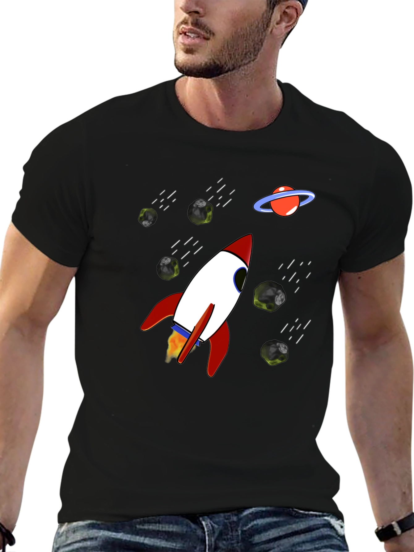 Rocket Space T-Shirt - Black Graphic Tee