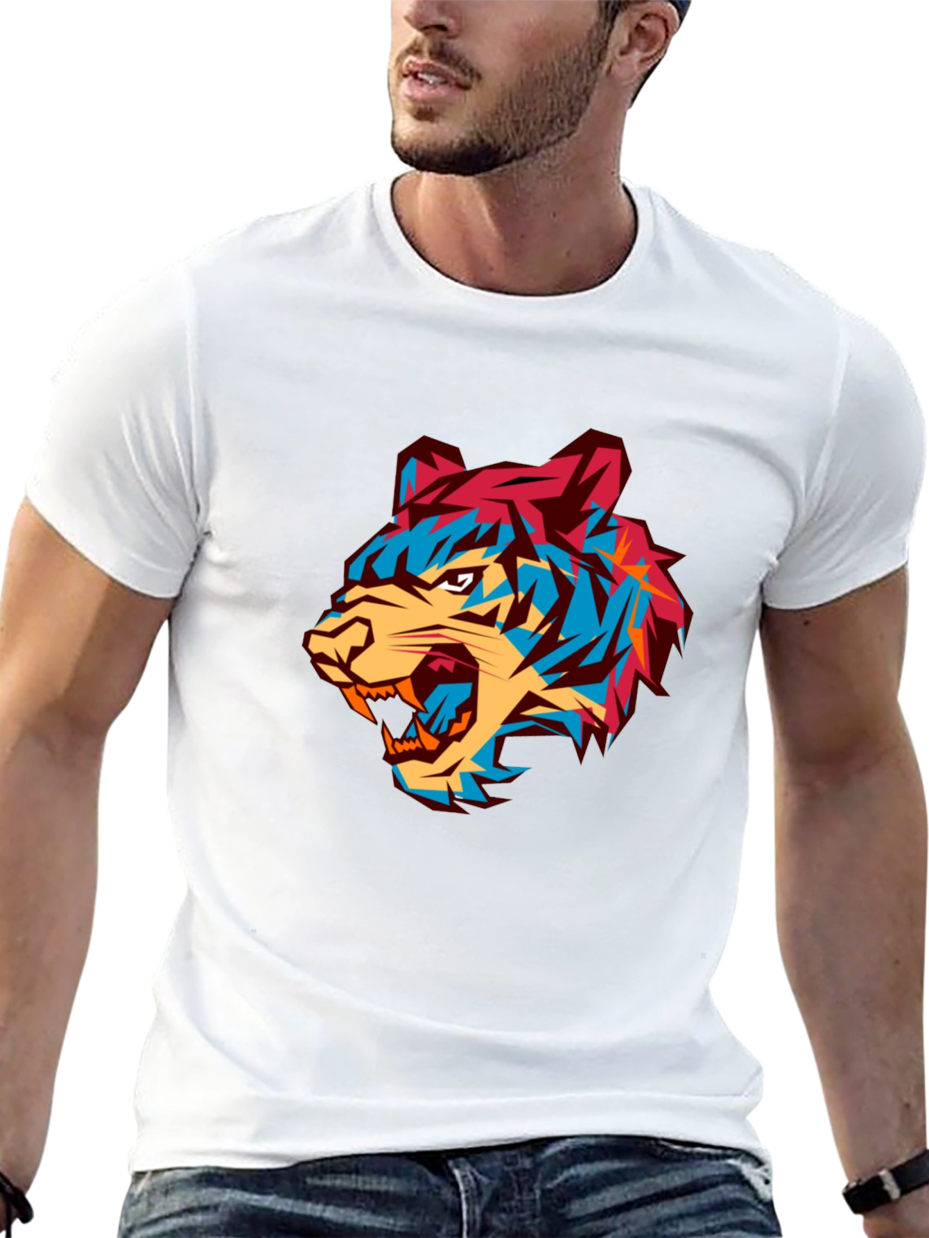 Bold Graphic Tiger Tee - Modern Mens Black T-Shirt