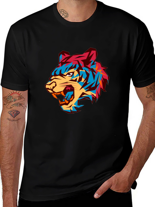 Bold Graphic Tiger Tee - Modern Mens Black T-Shirt