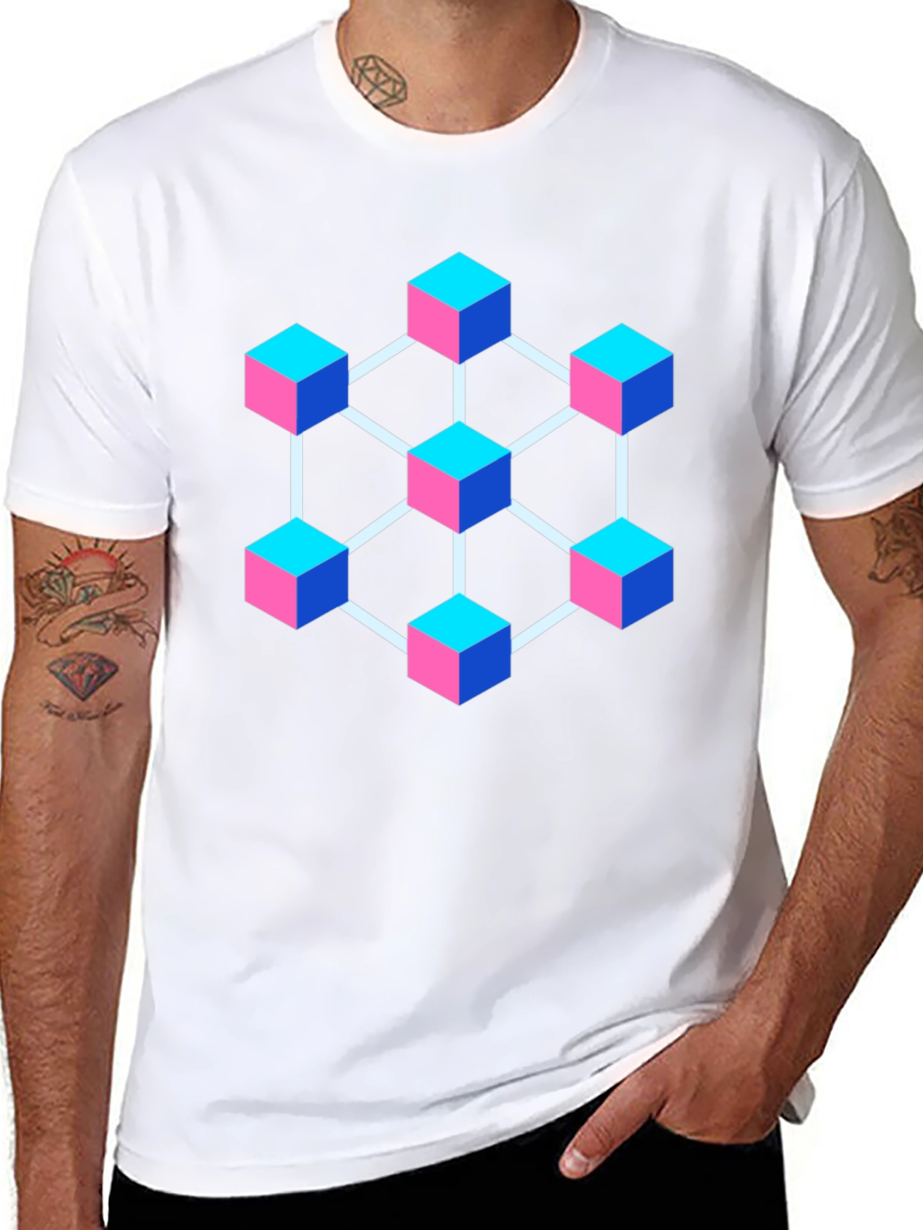 Abstract Cube Network Graphic T-Shirt - Black