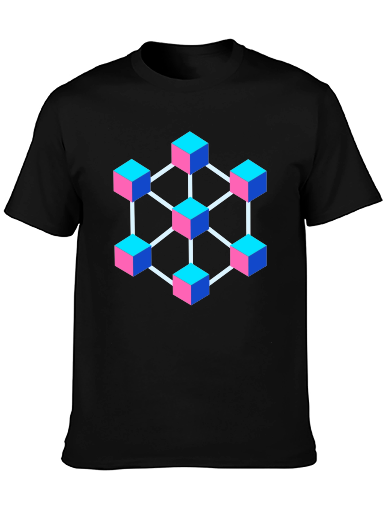 Abstract Cube Network Graphic T-Shirt - Black