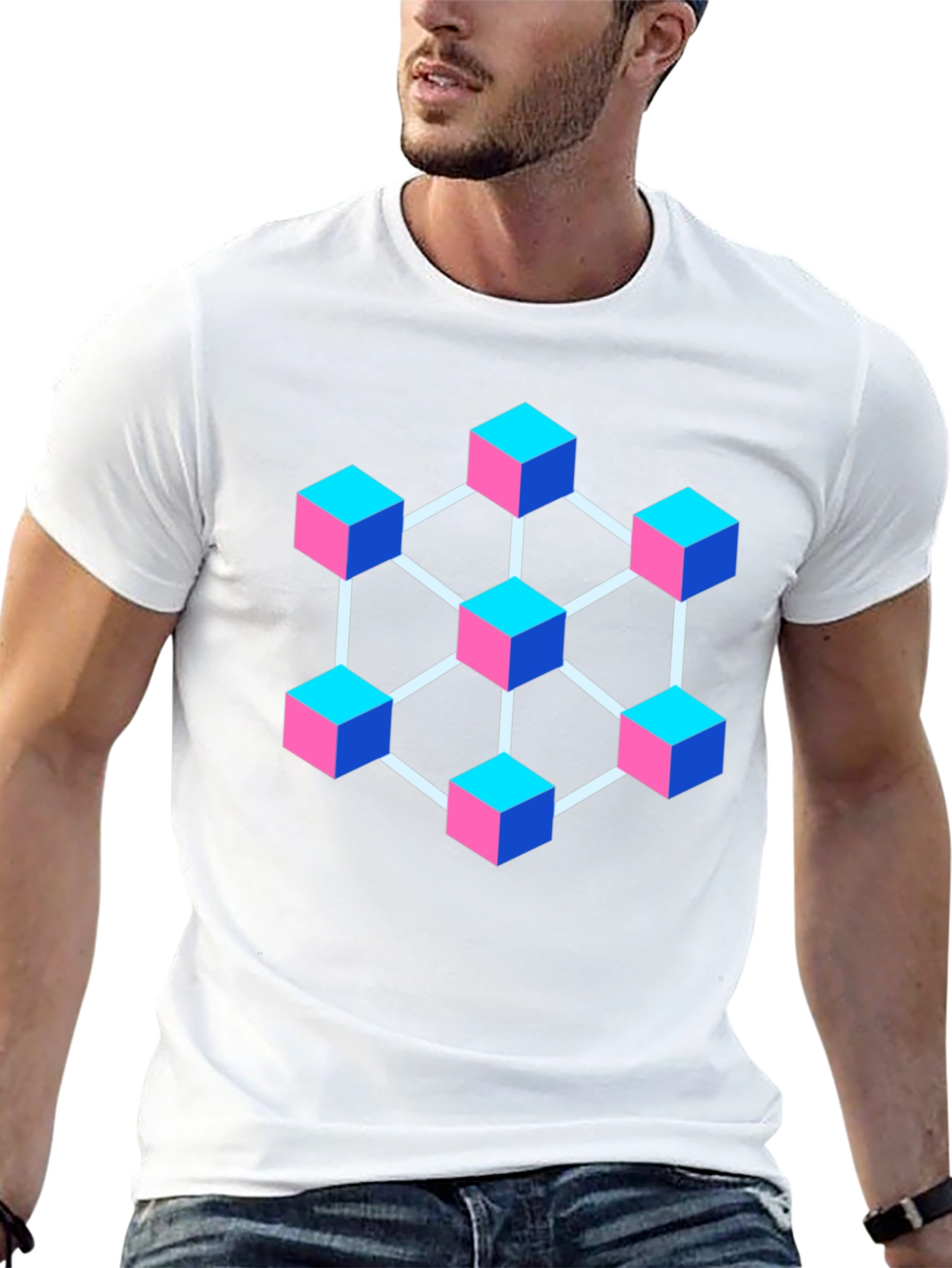 Abstract Cube Network Graphic T-Shirt - Black