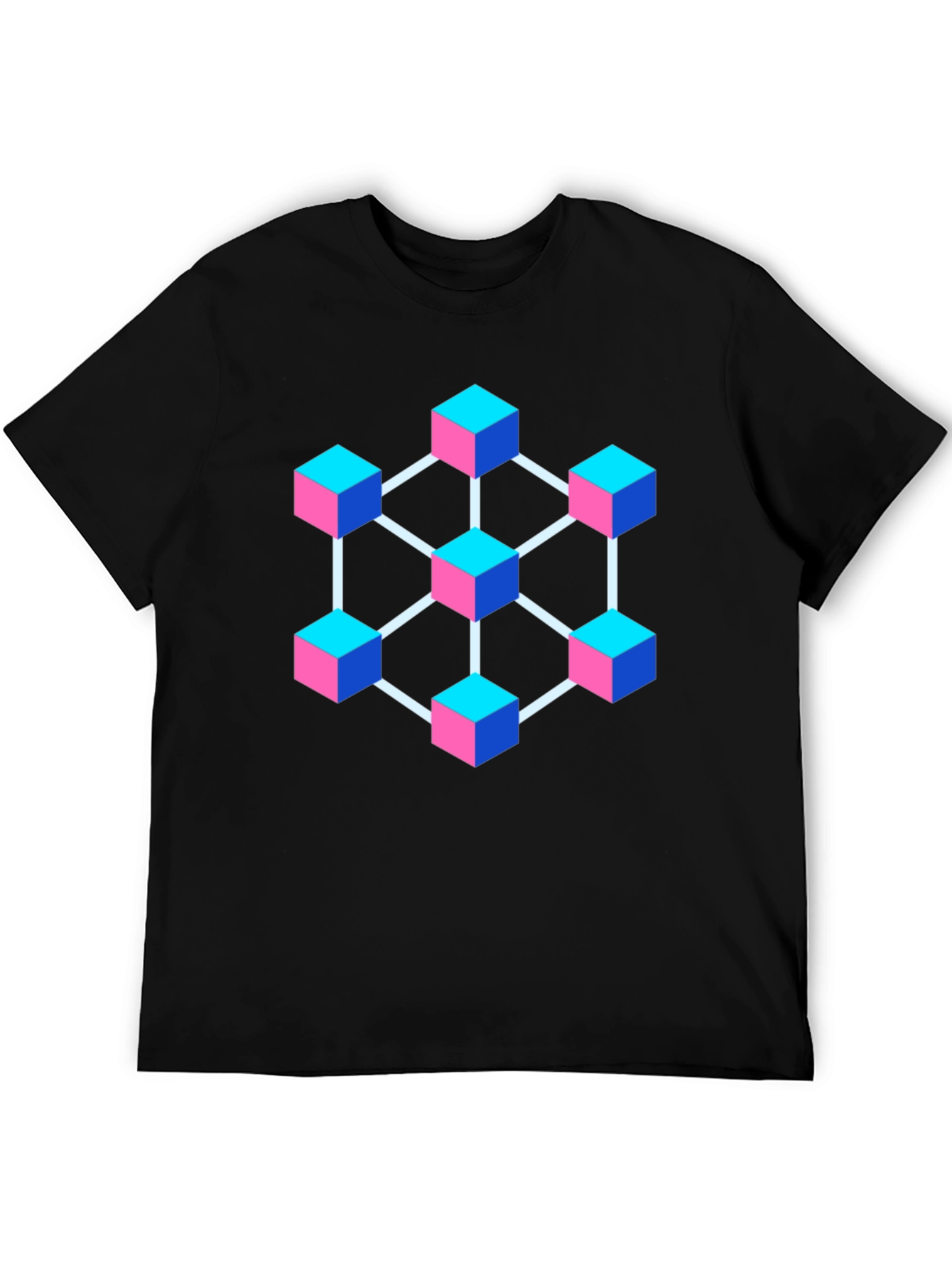 Abstract Cube Network Graphic T-Shirt - Black