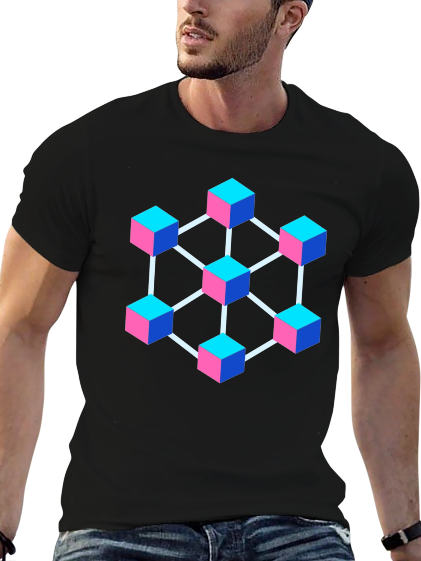 Abstract Cube Network Graphic T-Shirt - Black