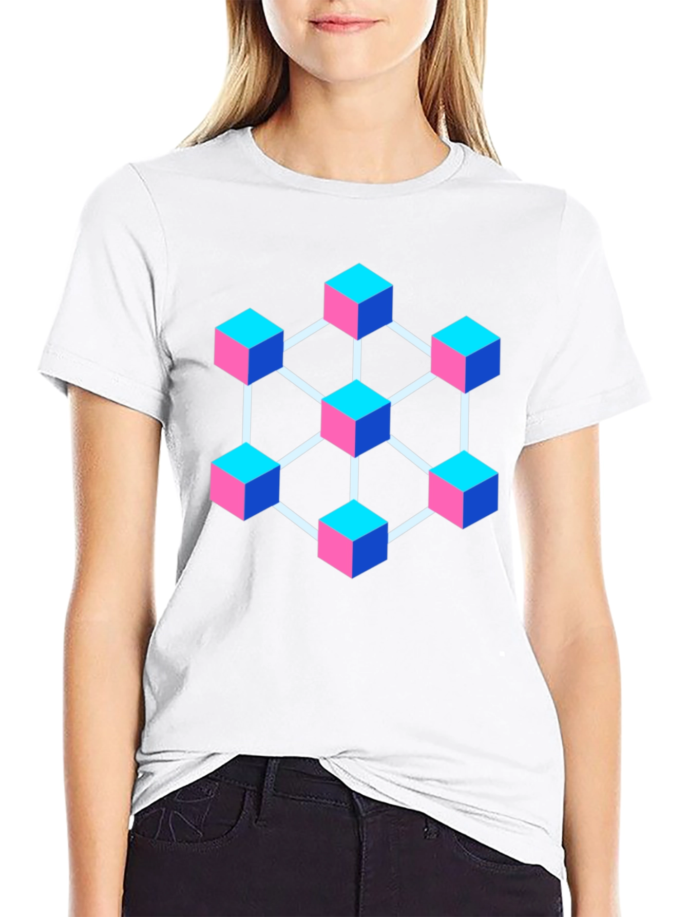 Abstract Cube Network Graphic T-Shirt - Black