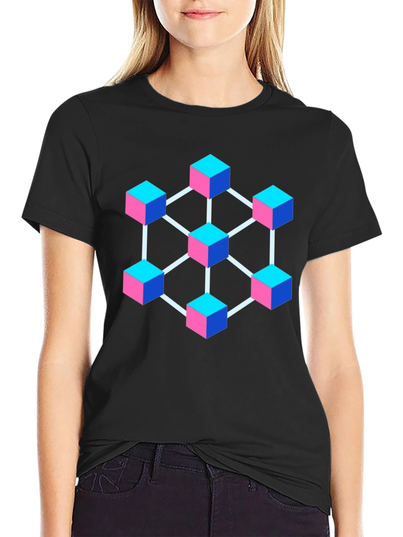 Abstract Cube Network Graphic T-Shirt - Black