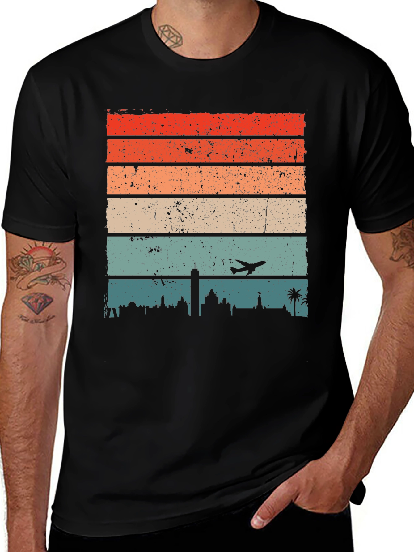 Retro Cityscape Airplane T-Shirt