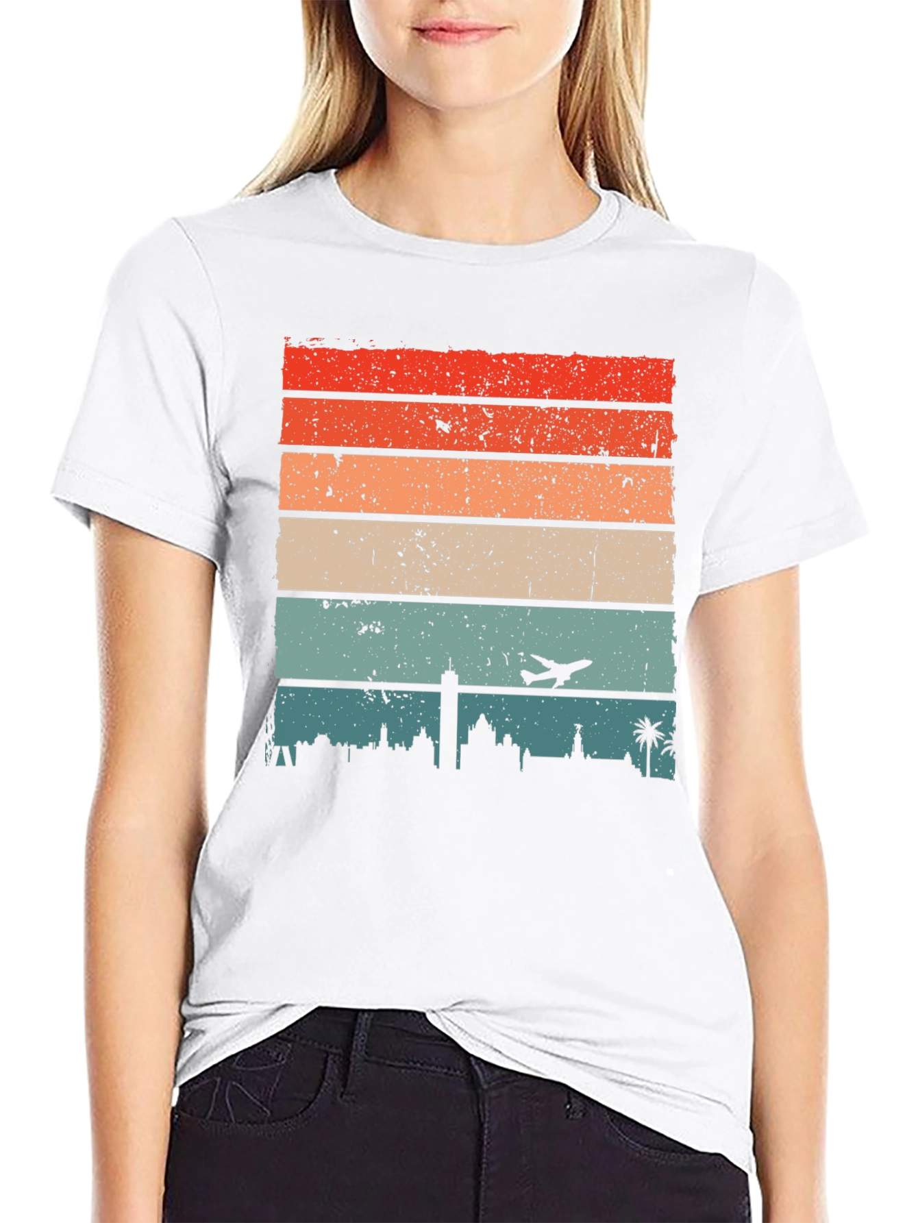Retro Cityscape Airplane T-Shirt