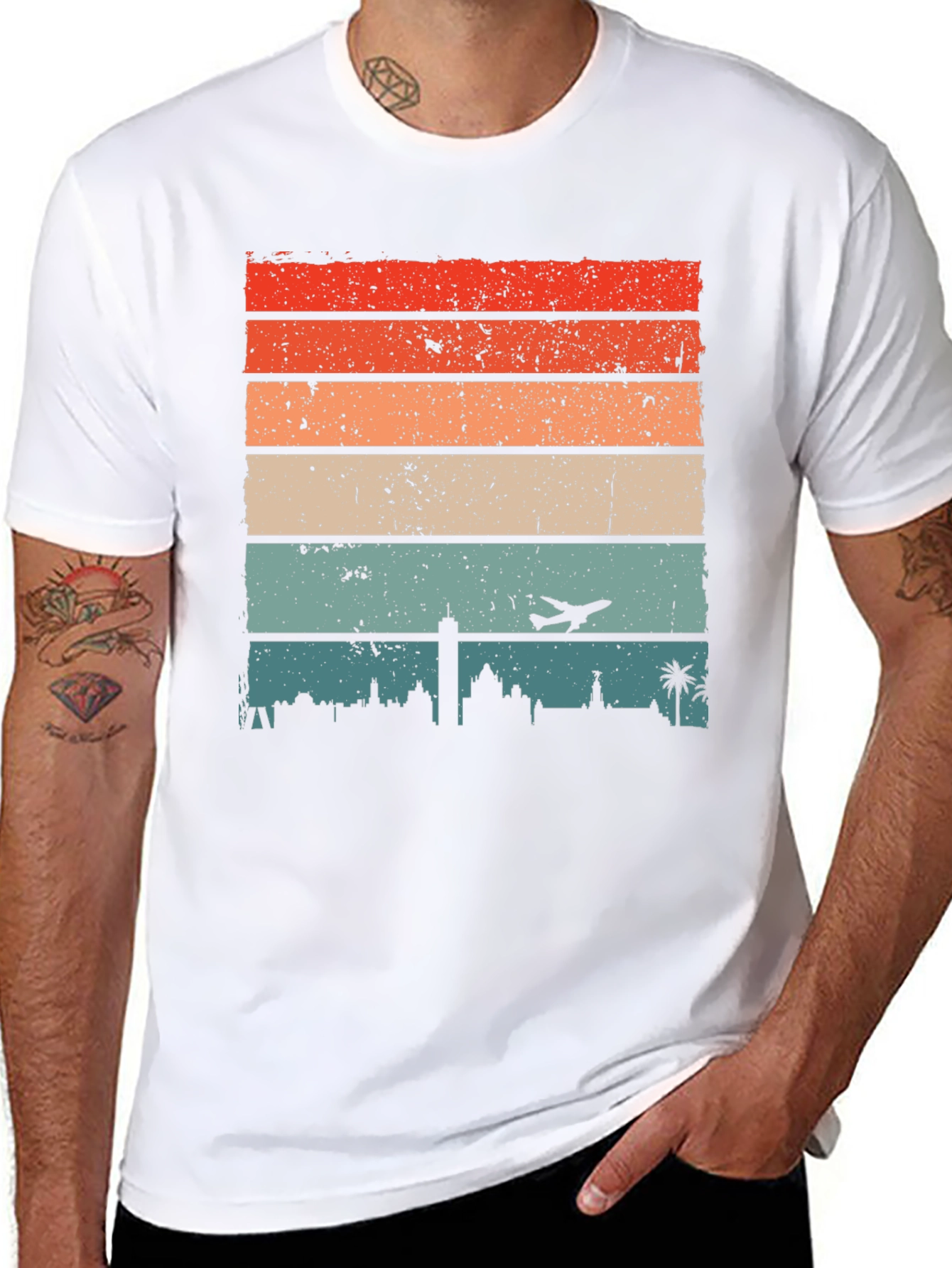 Retro Cityscape Airplane T-Shirt