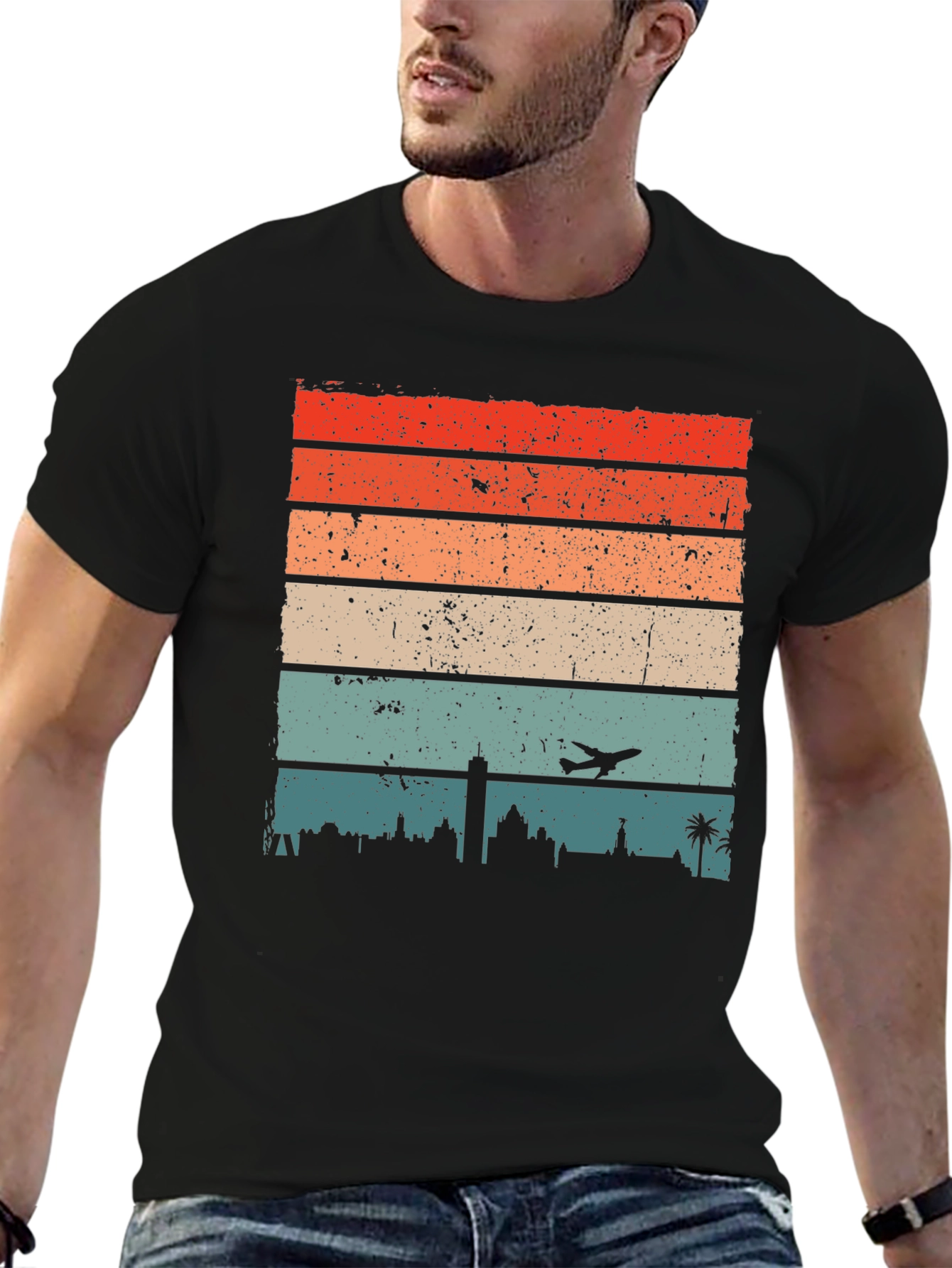 Retro Cityscape Airplane T-Shirt