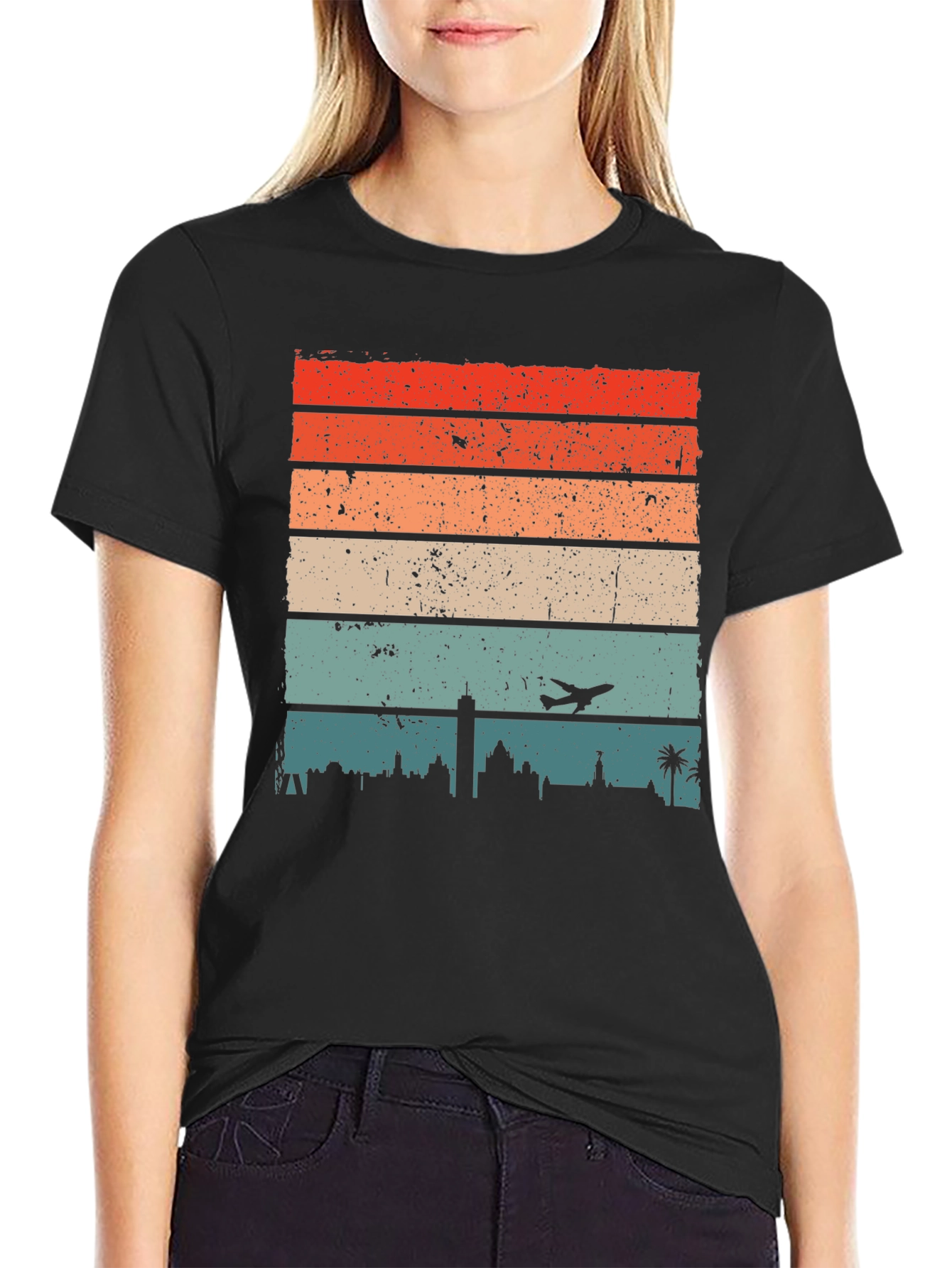 Retro Cityscape Airplane T-Shirt