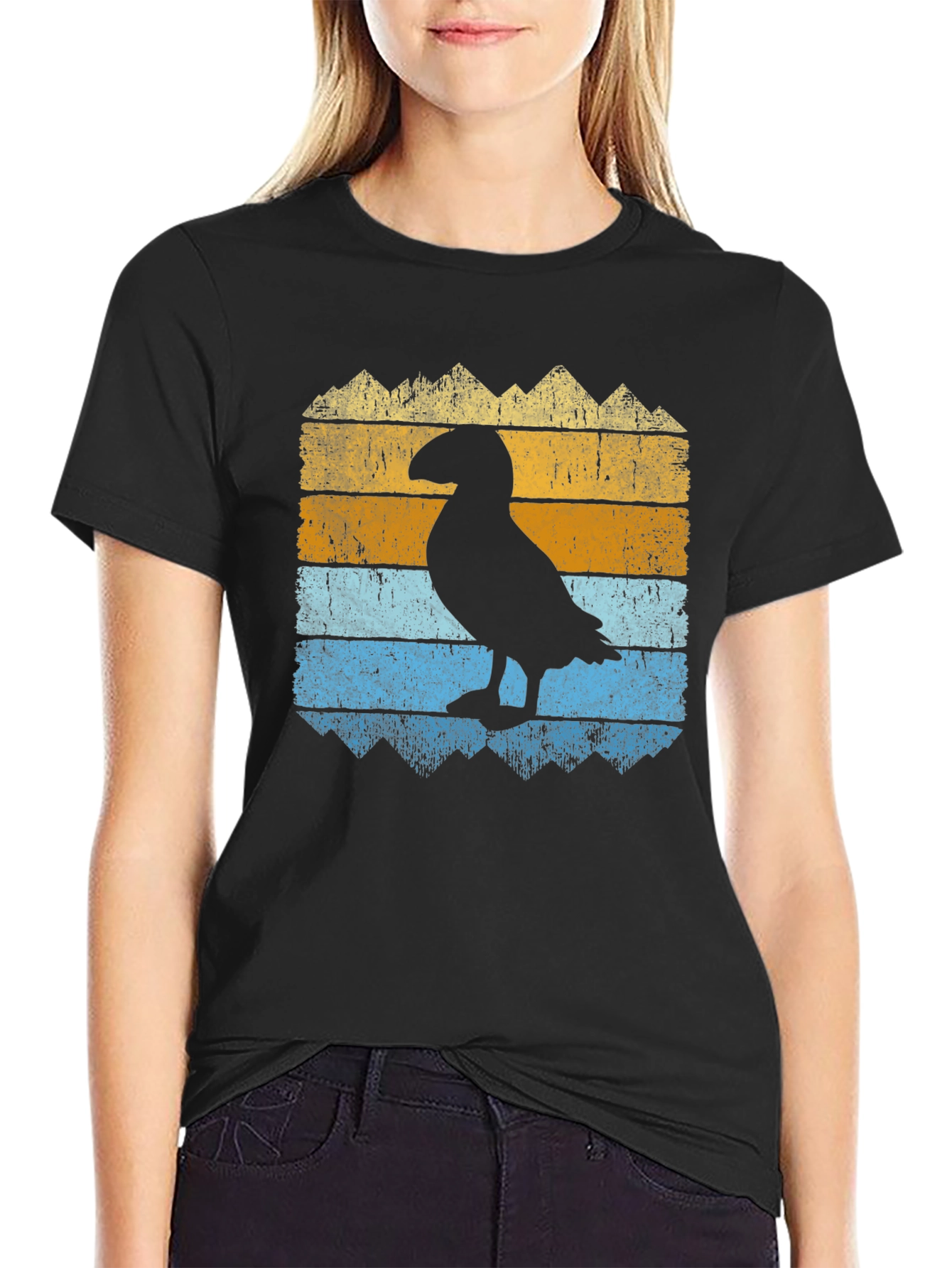 Puffin Silhouette Graphic Tee - Retro Style Bird Shirt