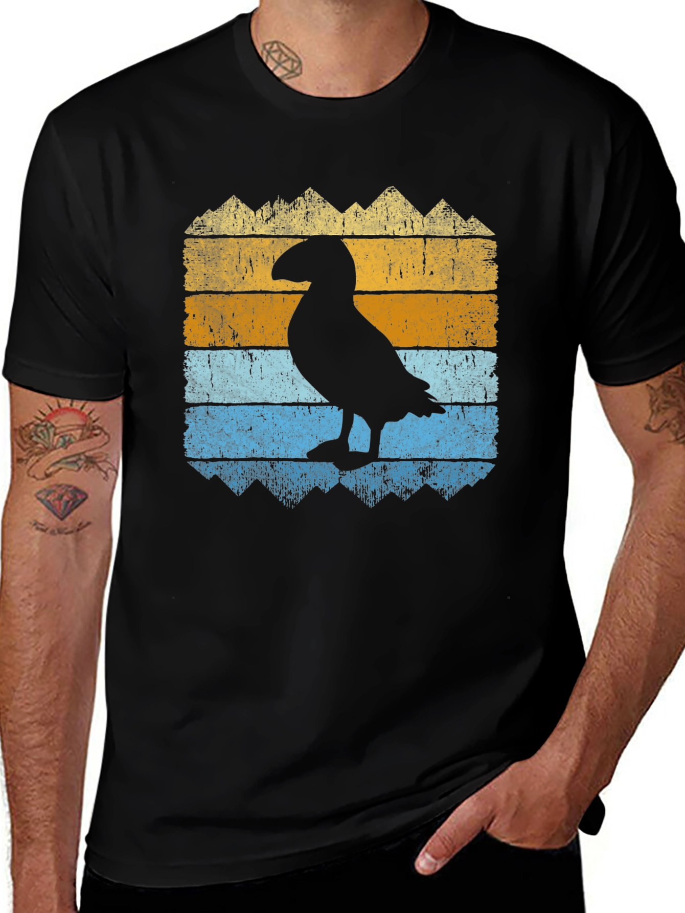 Puffin Silhouette Graphic Tee - Retro Style Bird Shirt