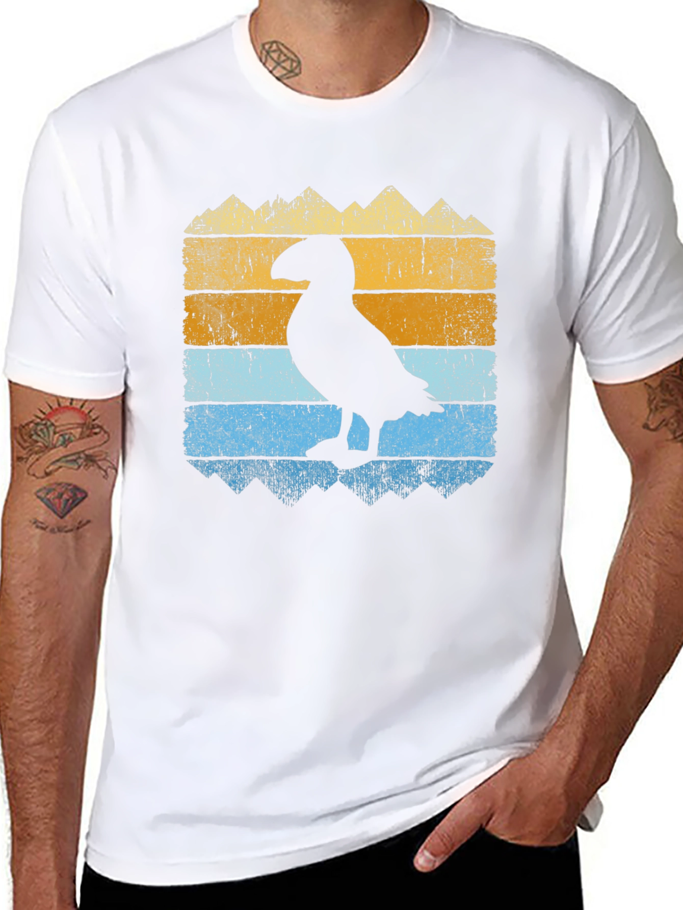 Puffin Silhouette Graphic Tee - Retro Style Bird Shirt