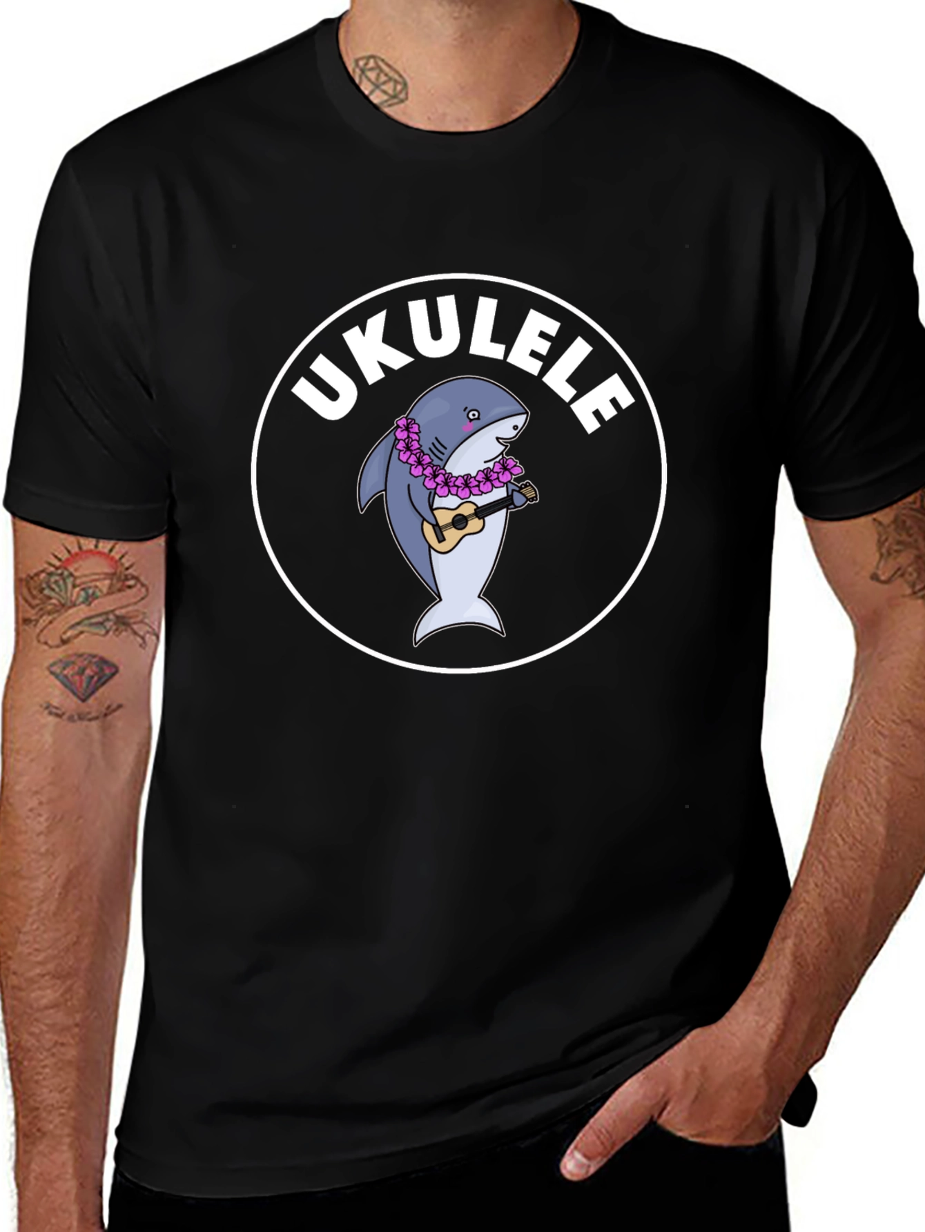 Ukulele Shark Black T-Shirt