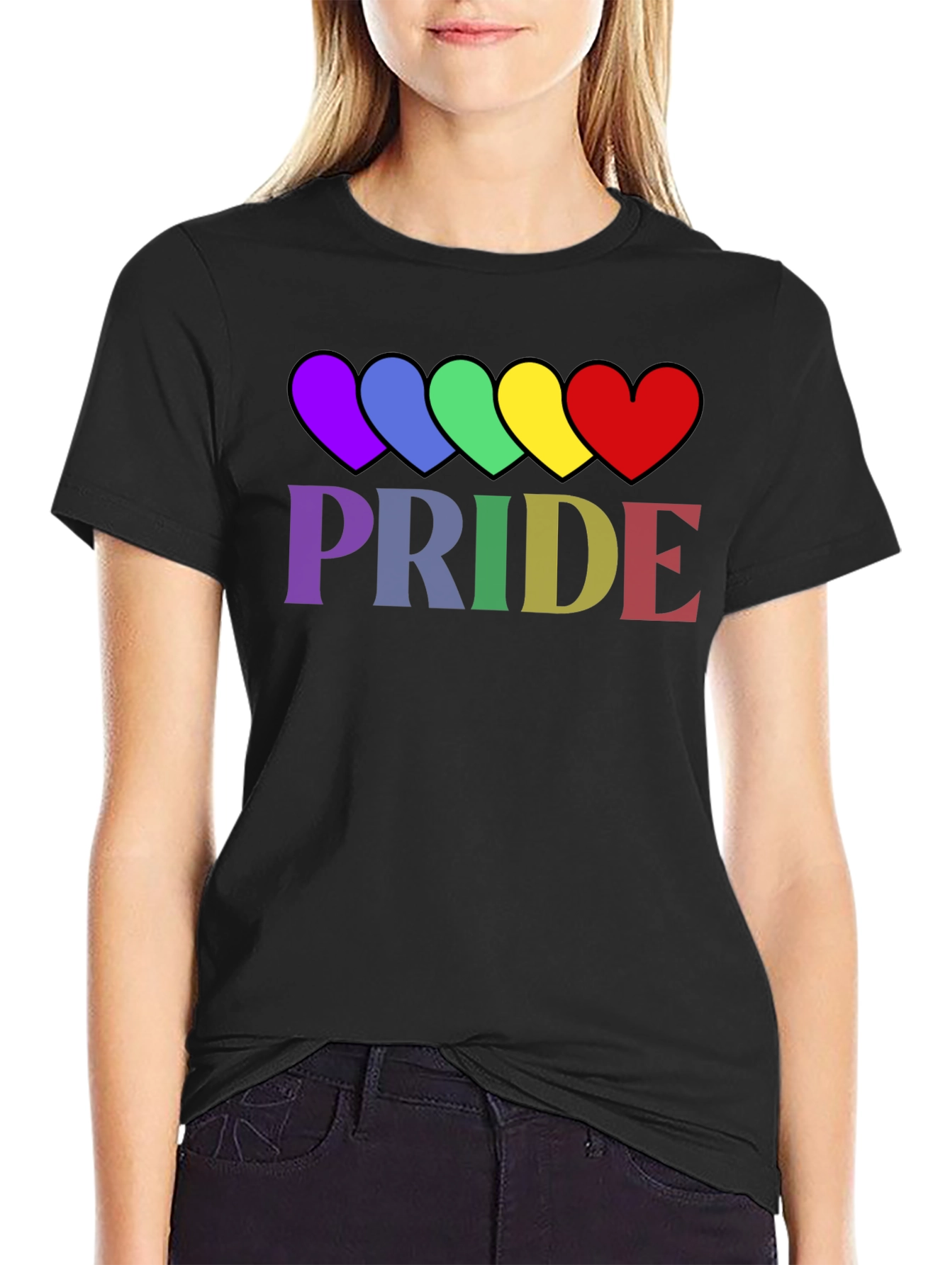 Pride Rainbow Hearts T-Shirt - Black