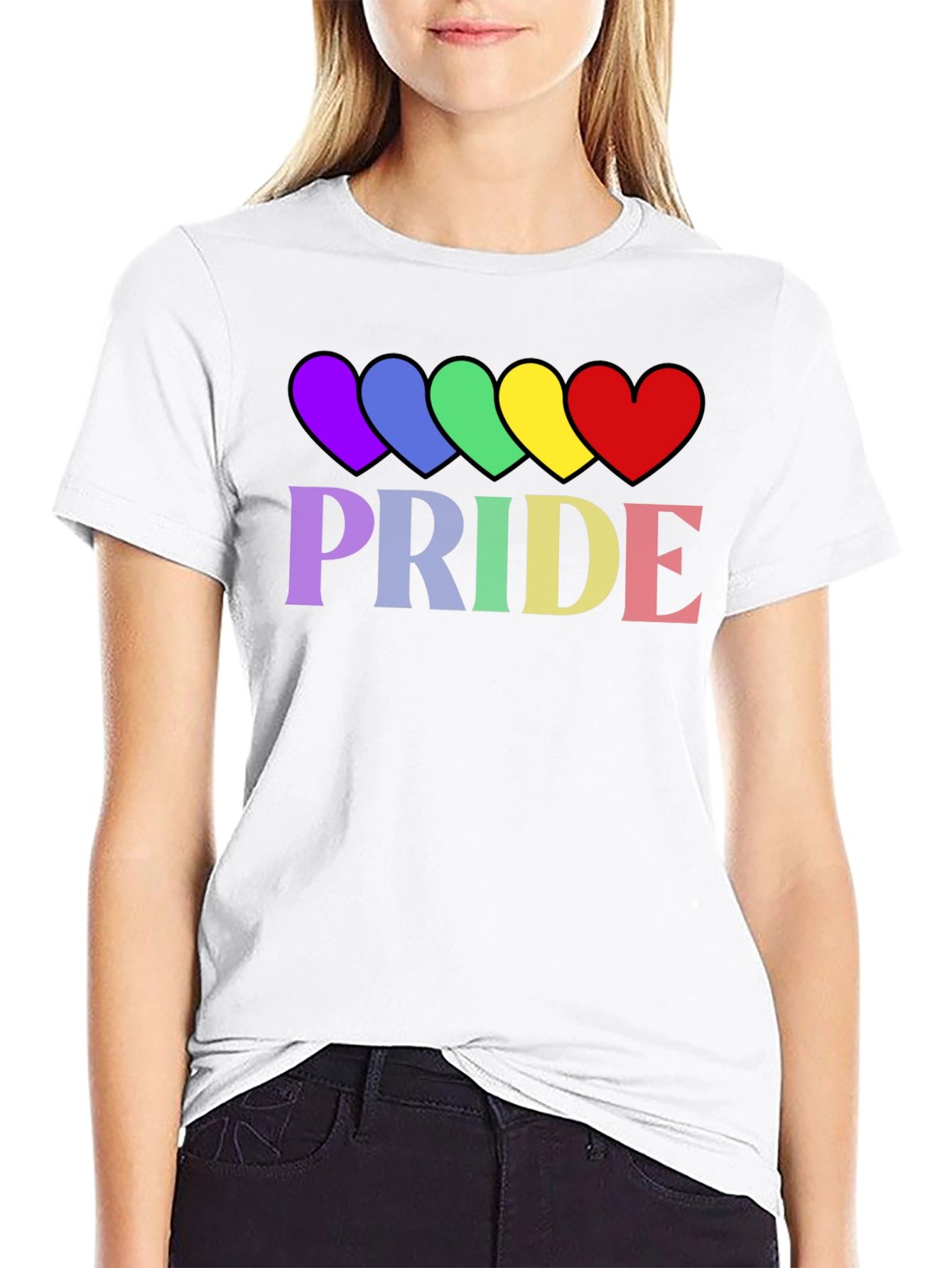 Pride Rainbow Hearts T-Shirt - Black