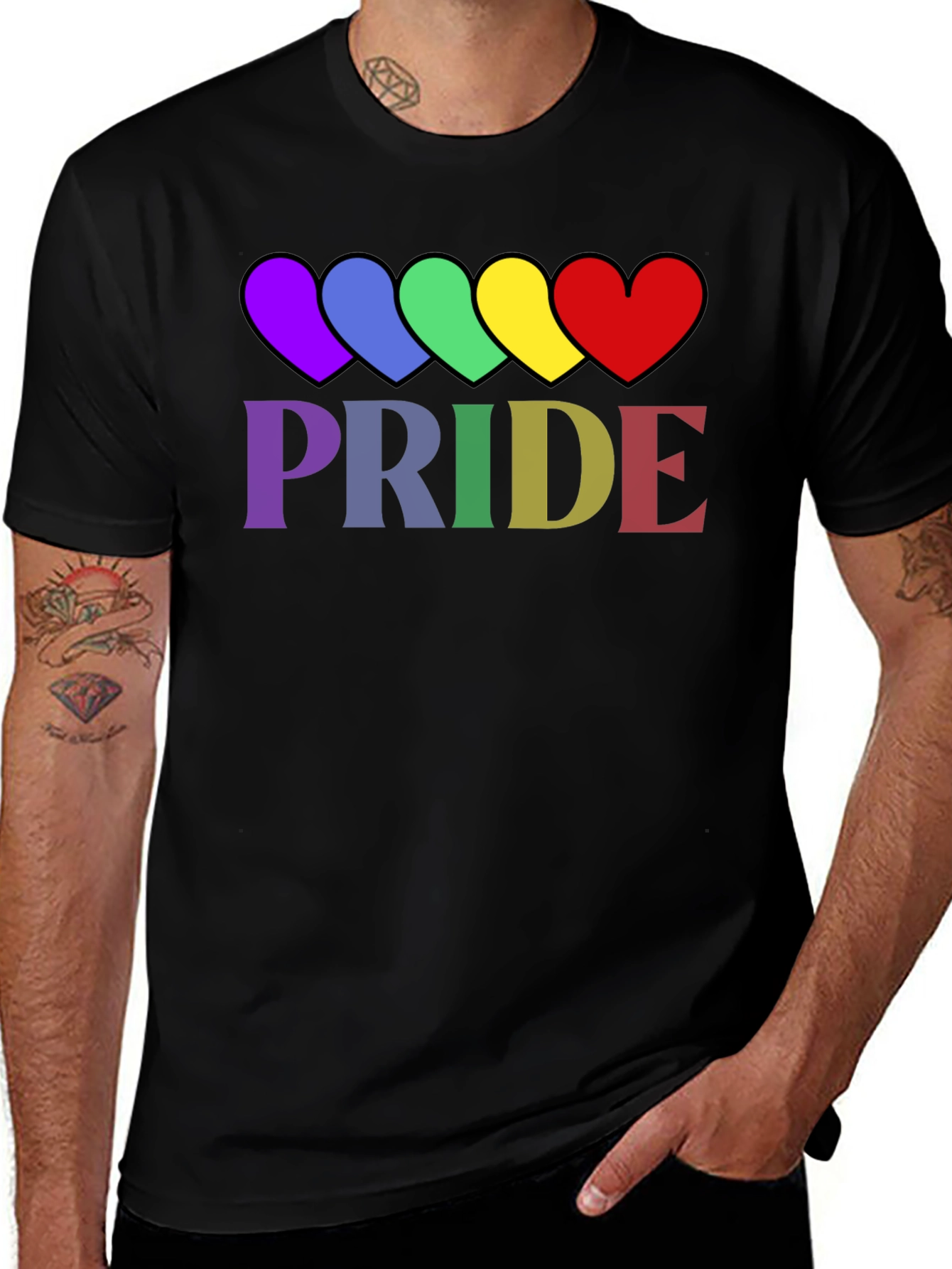 Pride Rainbow Hearts T-Shirt - Black