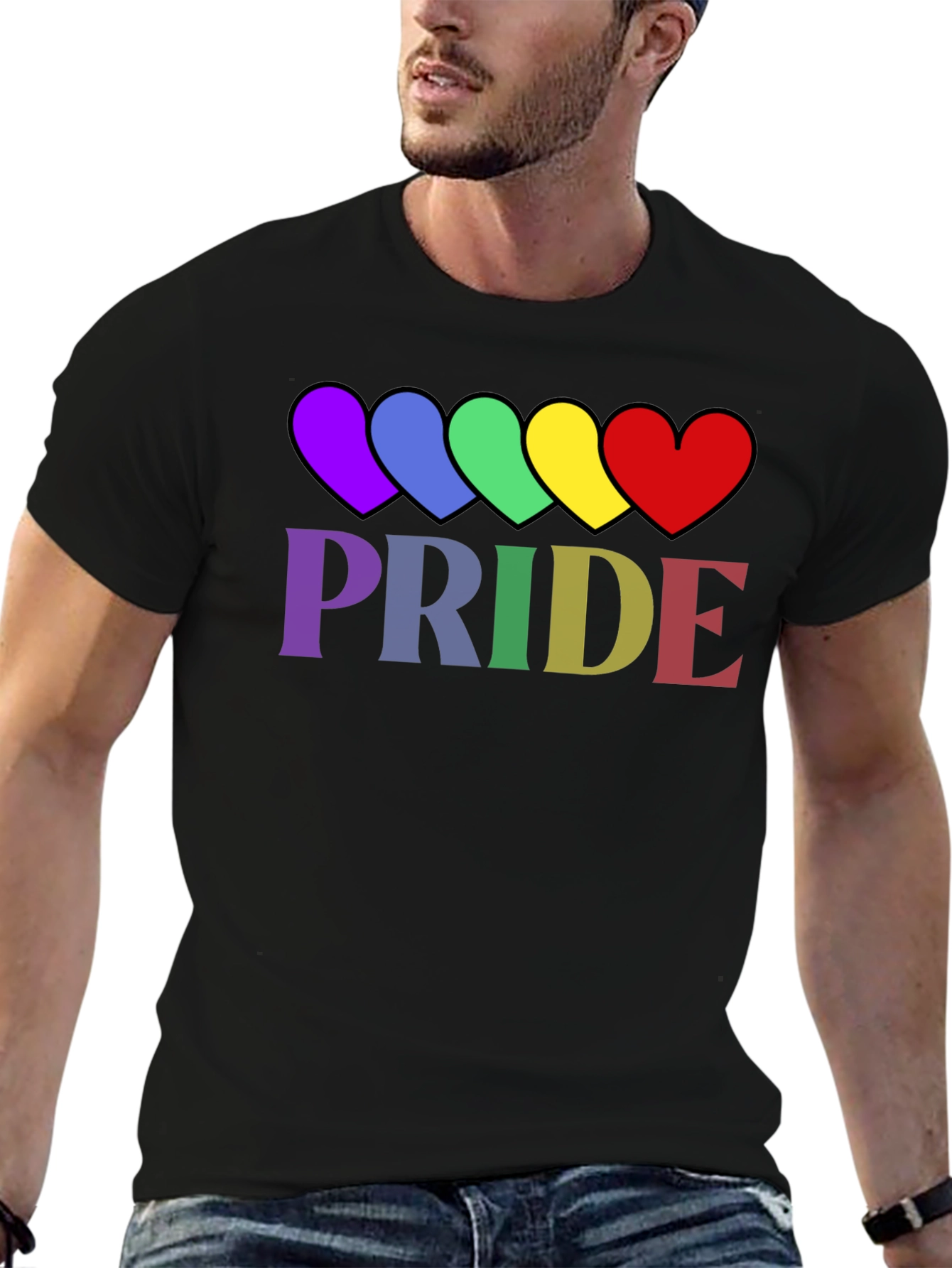 Pride Rainbow Hearts T-Shirt - Black