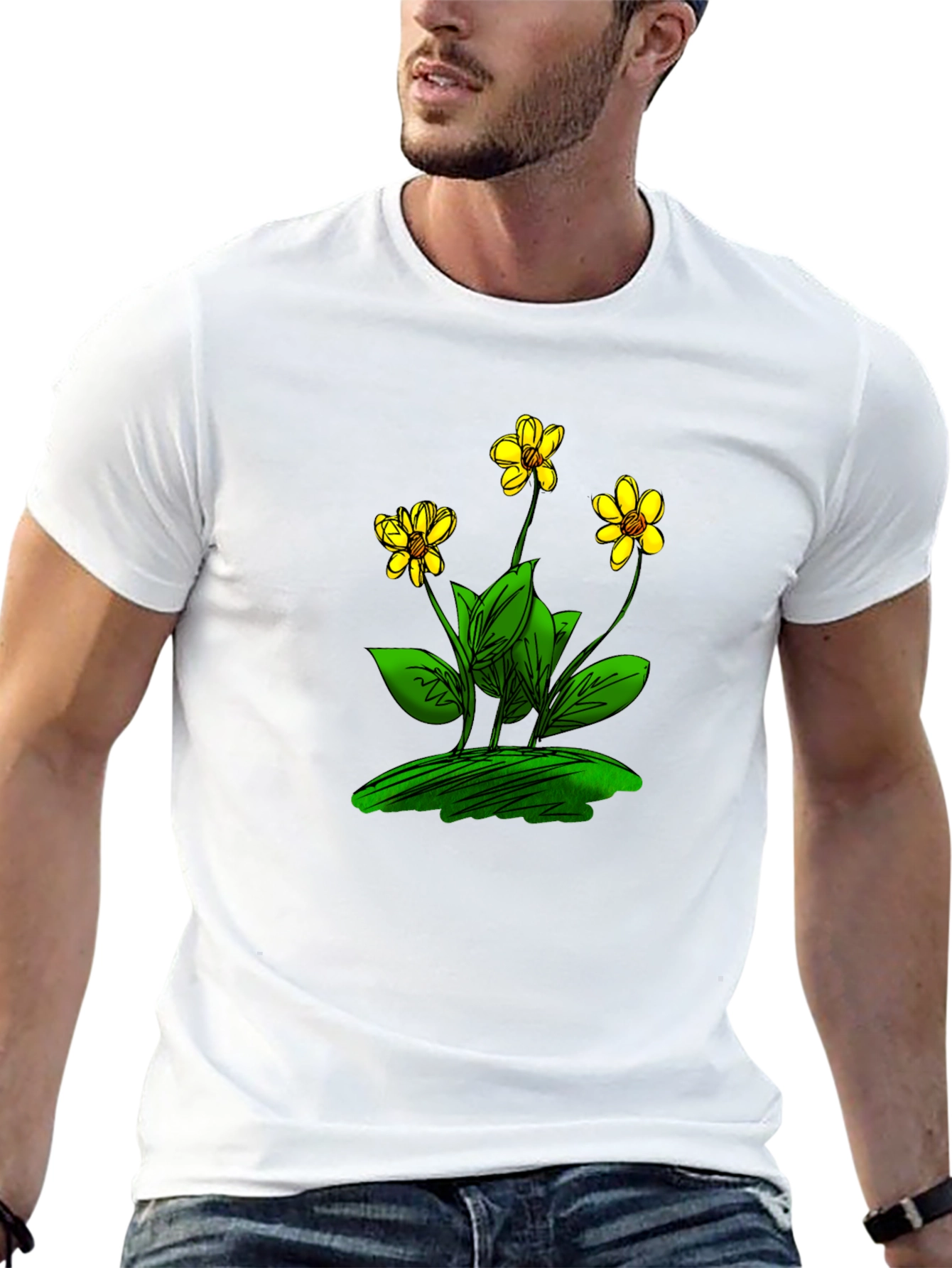 Black T-Shirt with Floral Design