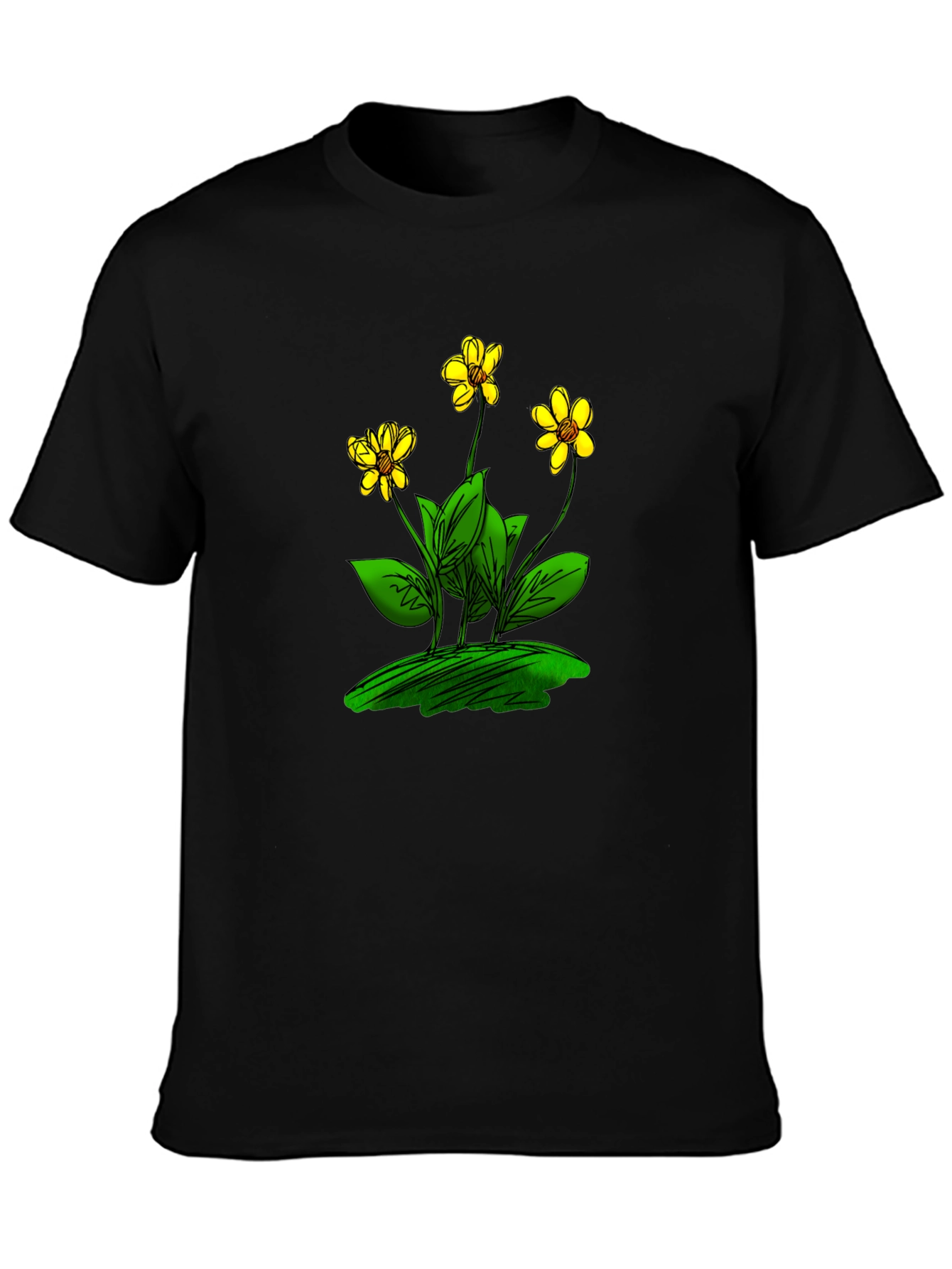 Black T-Shirt with Floral Design