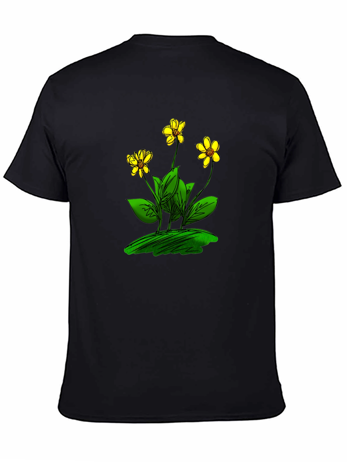 Black T-Shirt with Floral Design