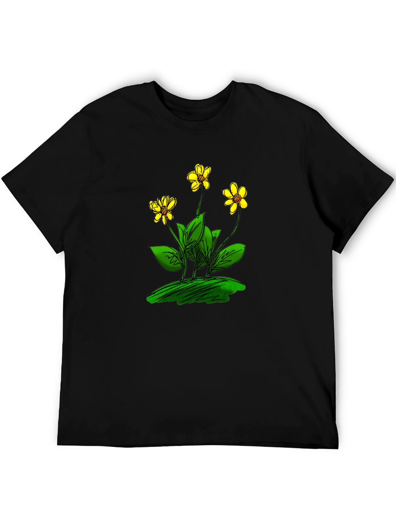 Black T-Shirt with Floral Design