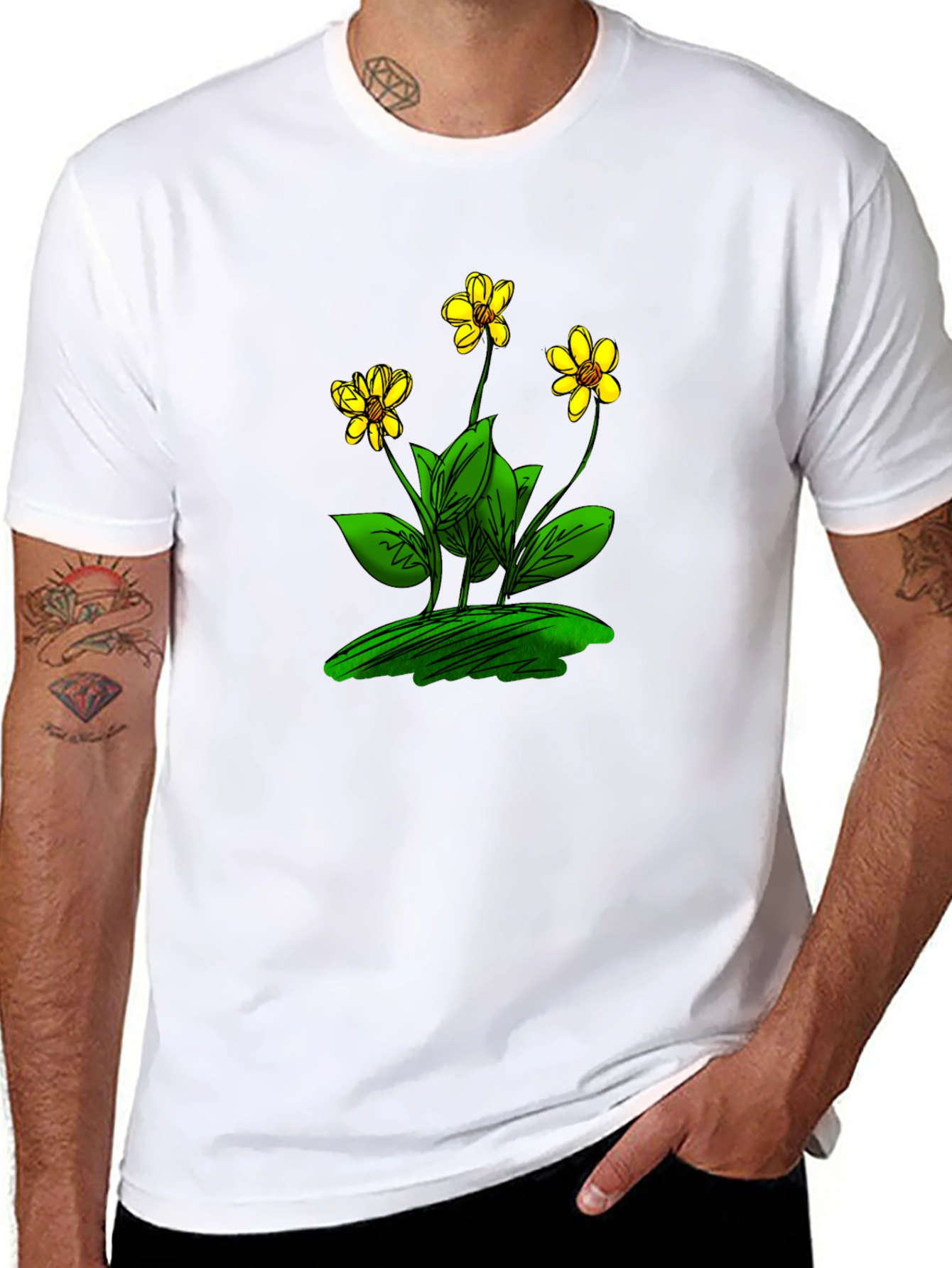 Black T-Shirt with Floral Design