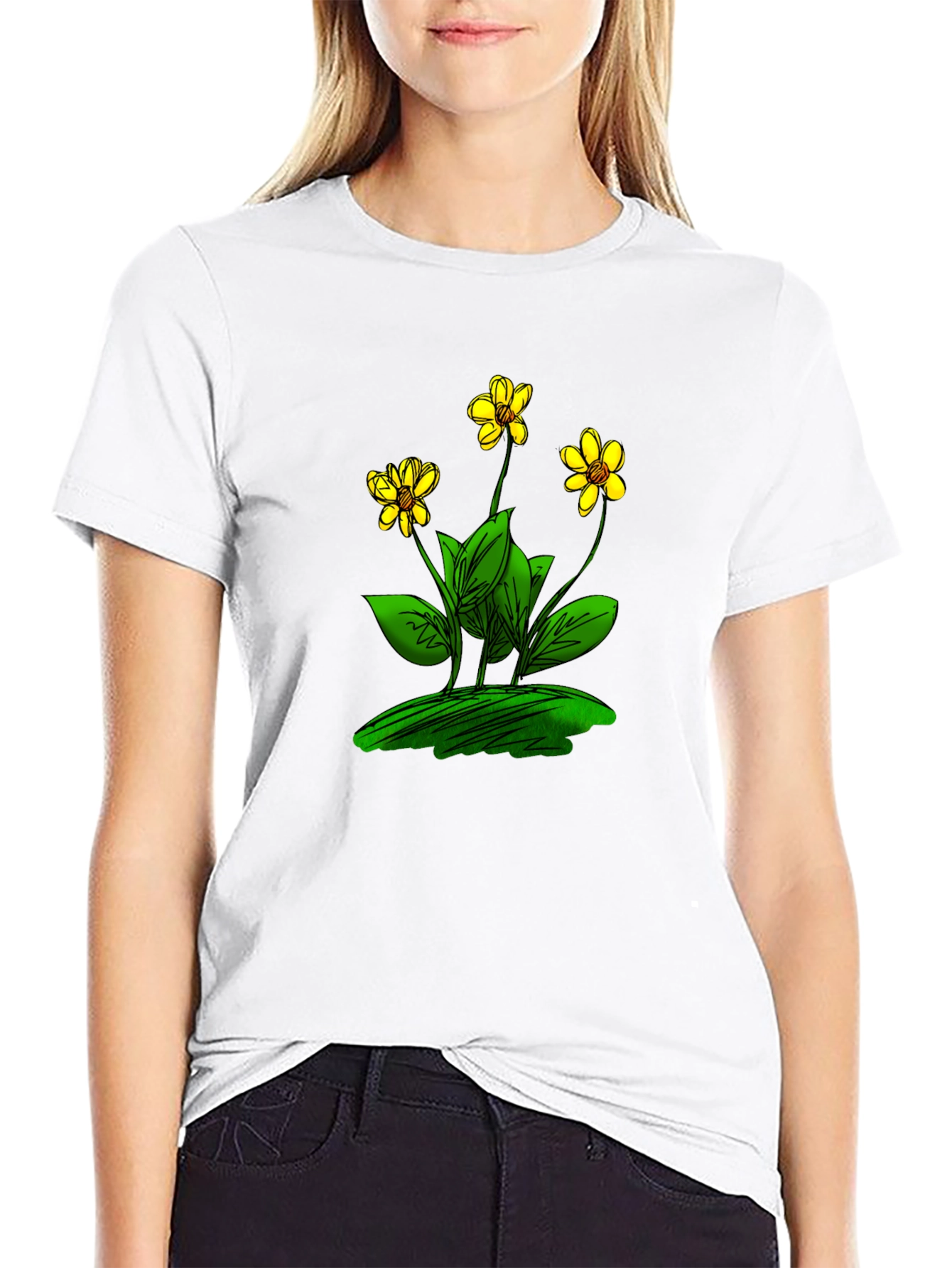 Black T-Shirt with Floral Design