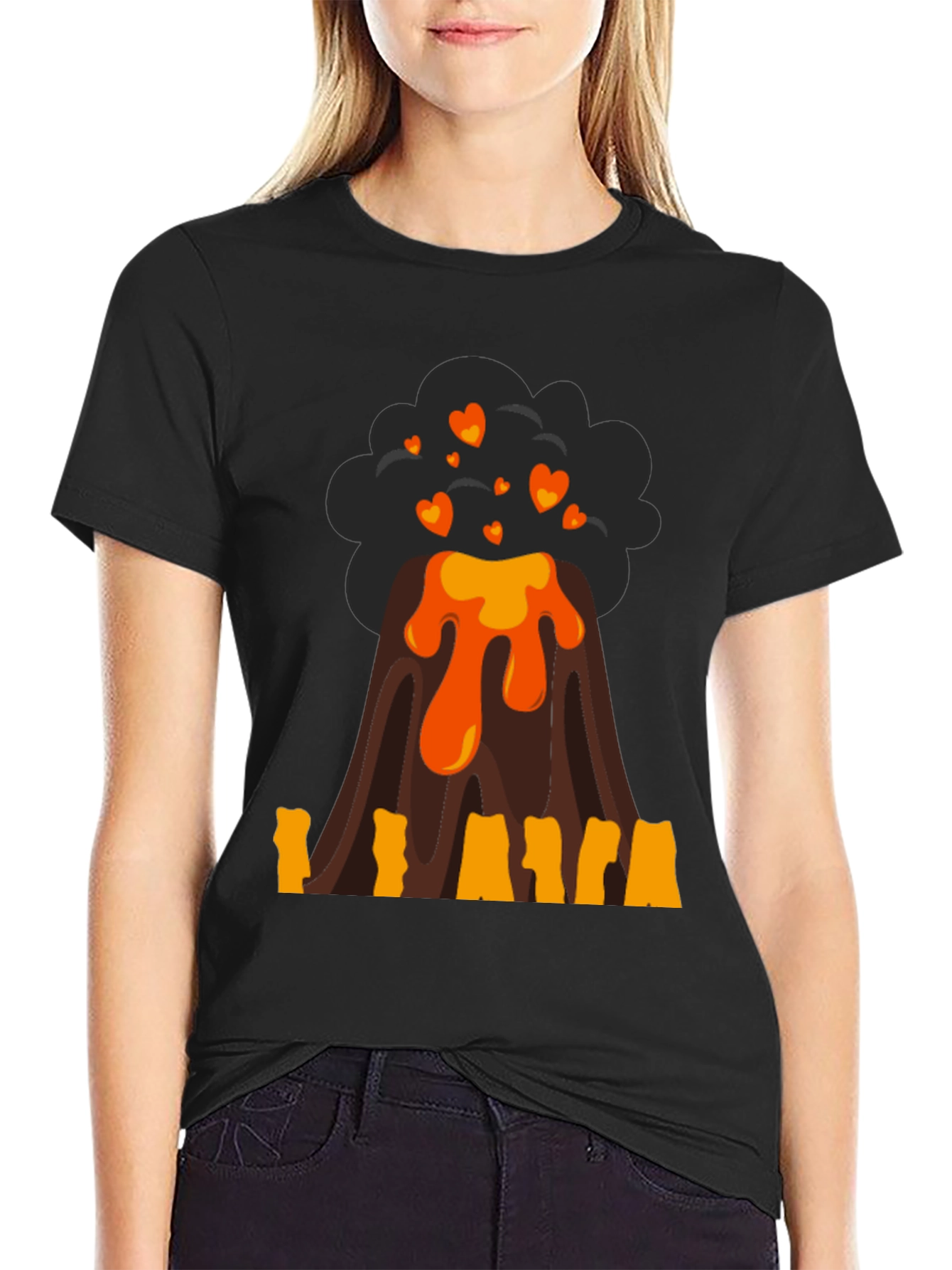 Volcano Heart Lava Mens Black T-Shirt