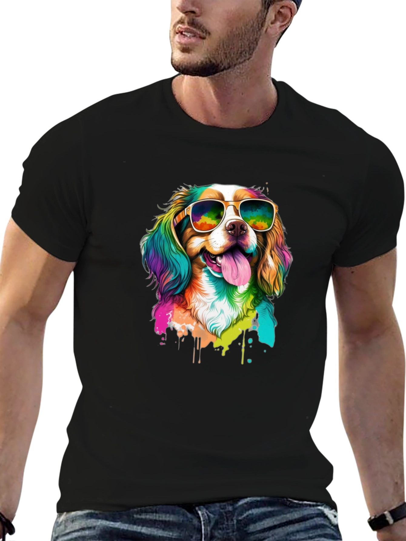 Cool Dog in Sunglasses Black T-Shirt