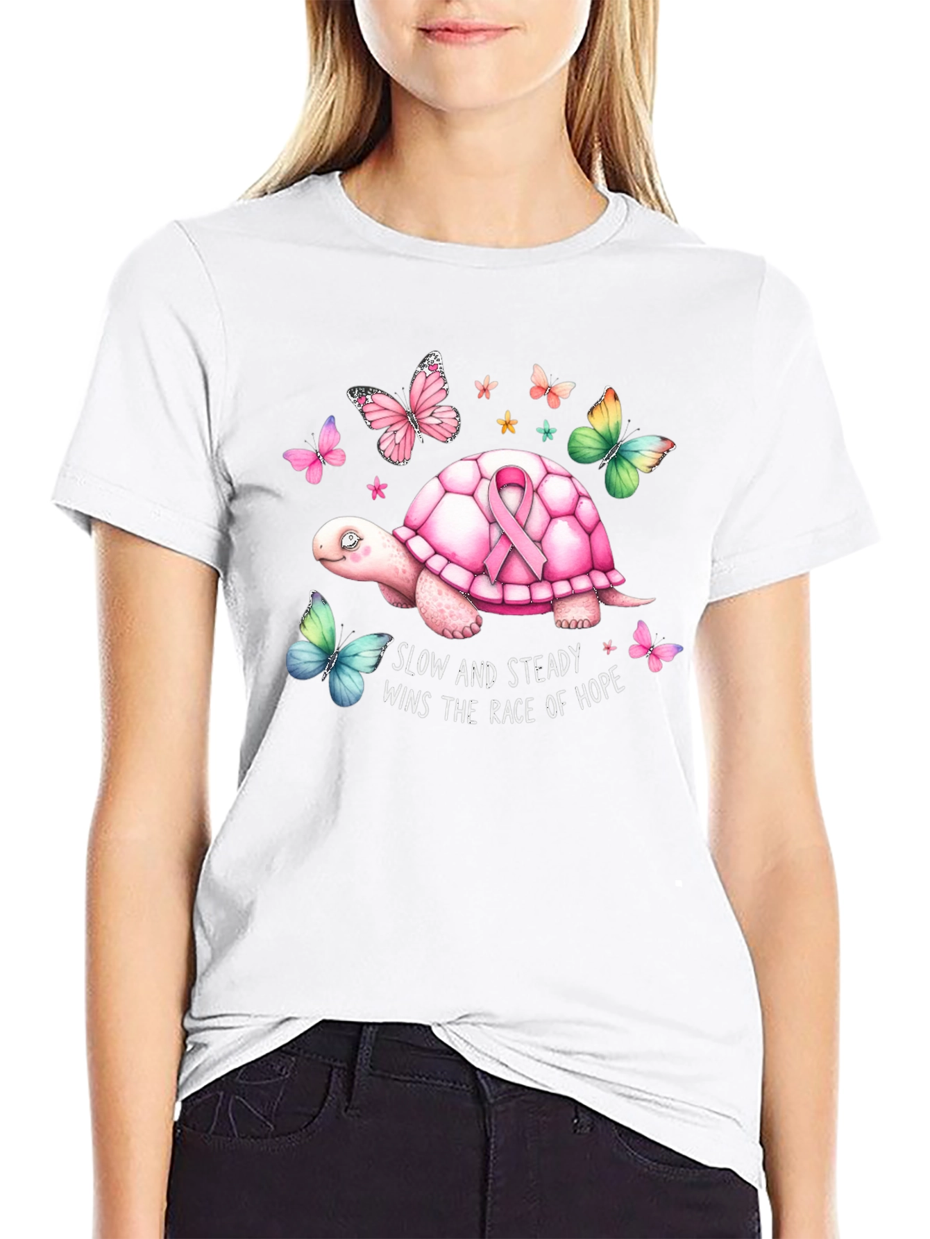 Slow and Steady Turtle Breast Cancer Awareness T-Shirt