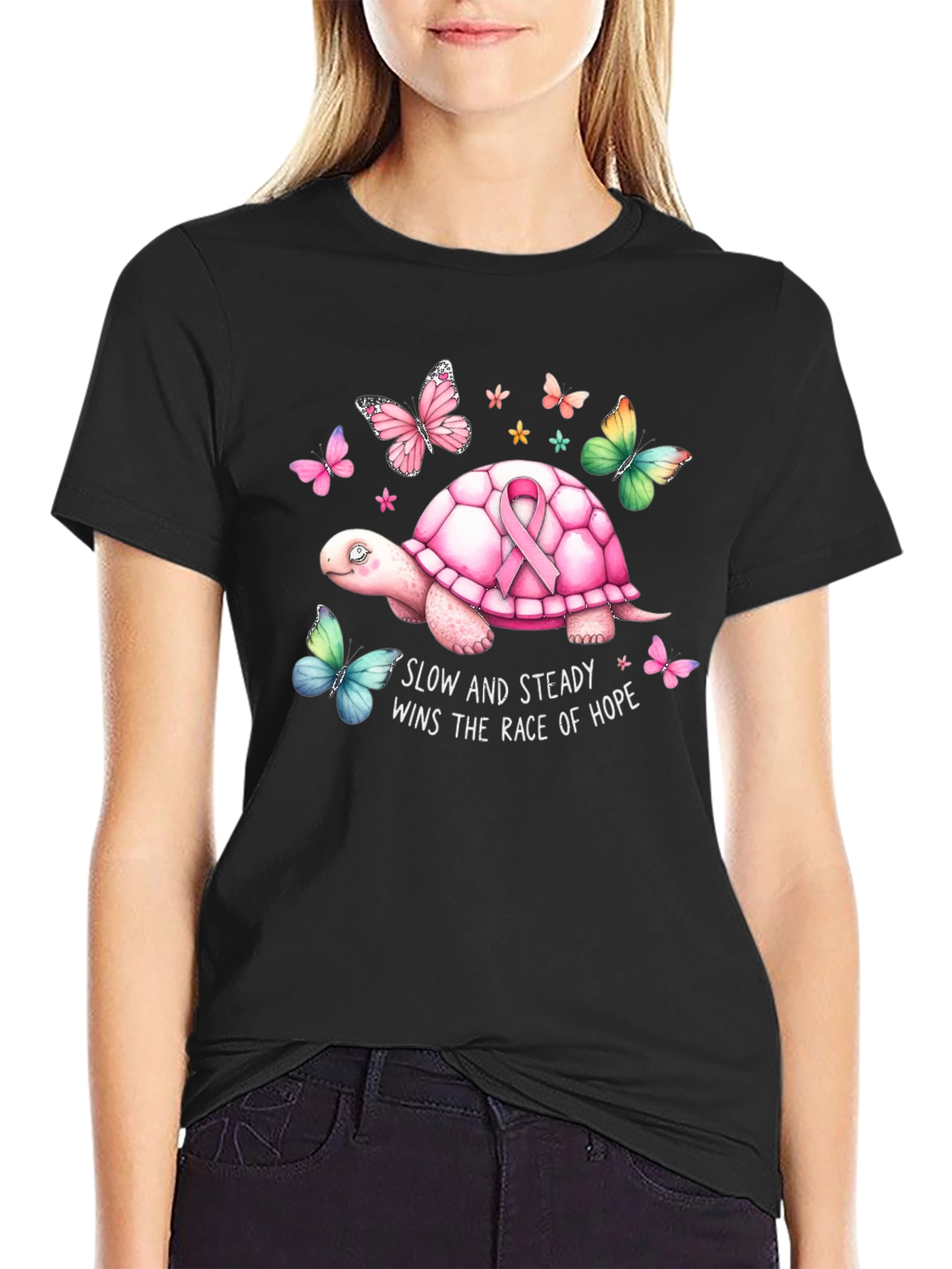 Slow and Steady Turtle Breast Cancer Awareness T-Shirt