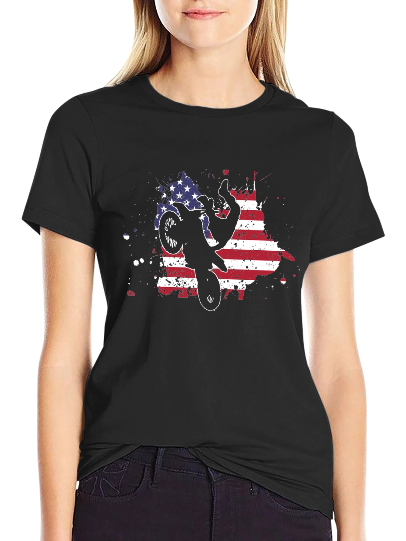 American Flag Motocross T-Shirt - Black