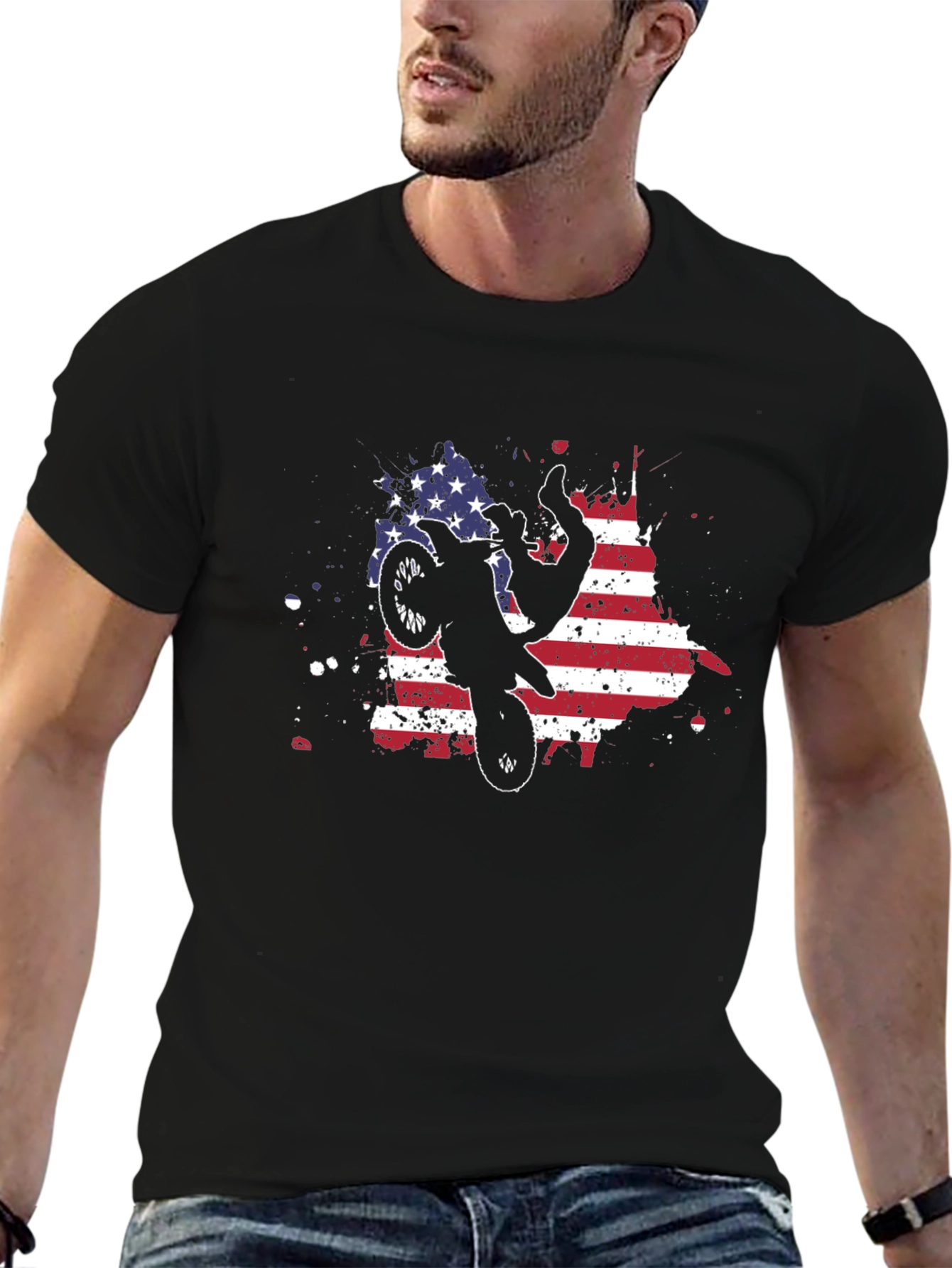 American Flag Motocross T-Shirt - Black