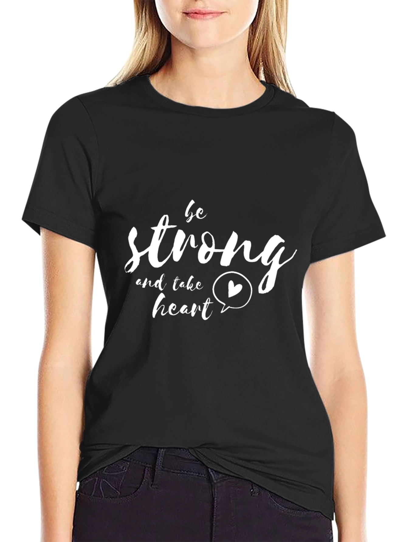 Be Strong Heart Graphic Black T-Shirt