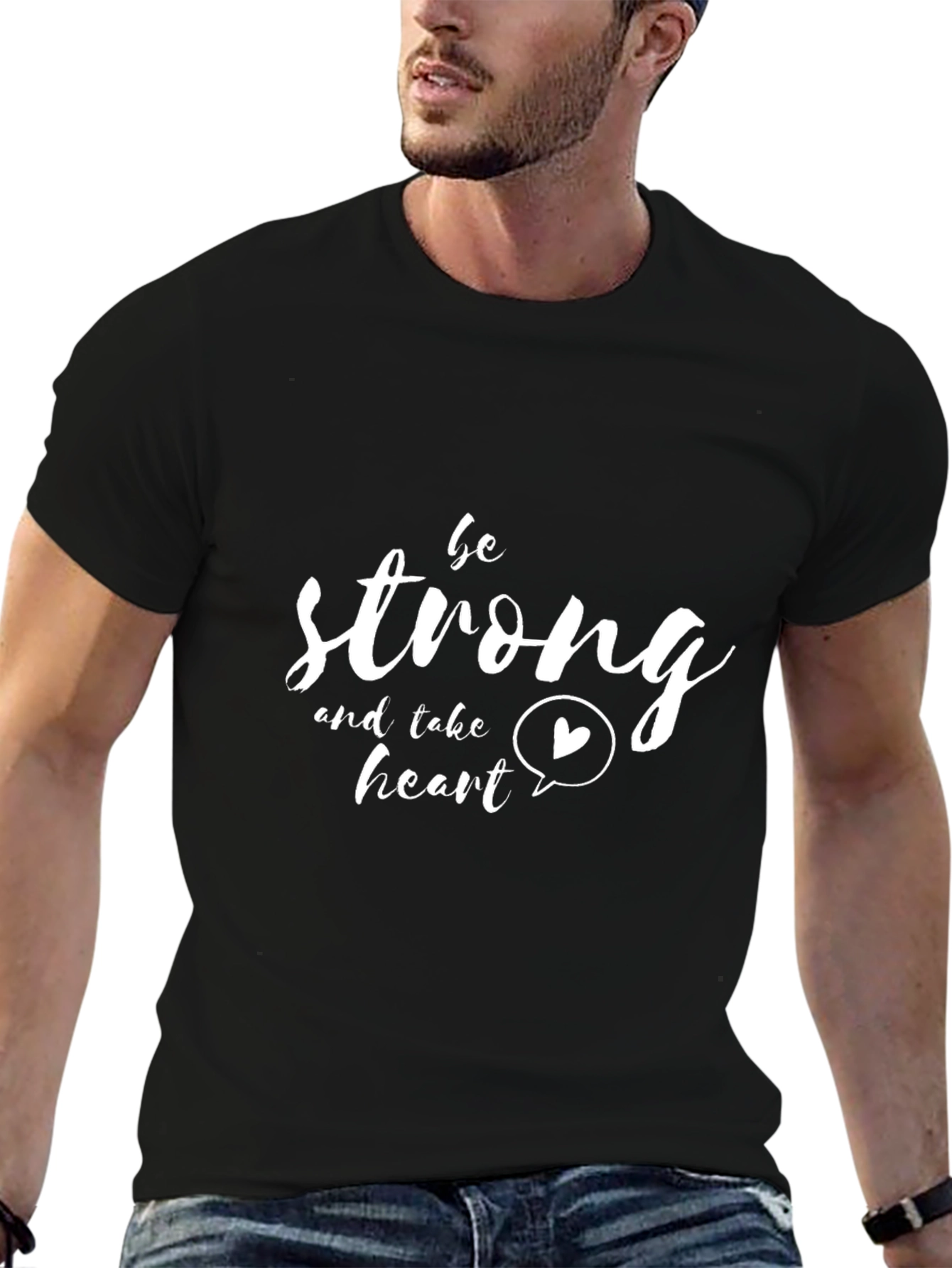 Be Strong Heart Graphic Black T-Shirt