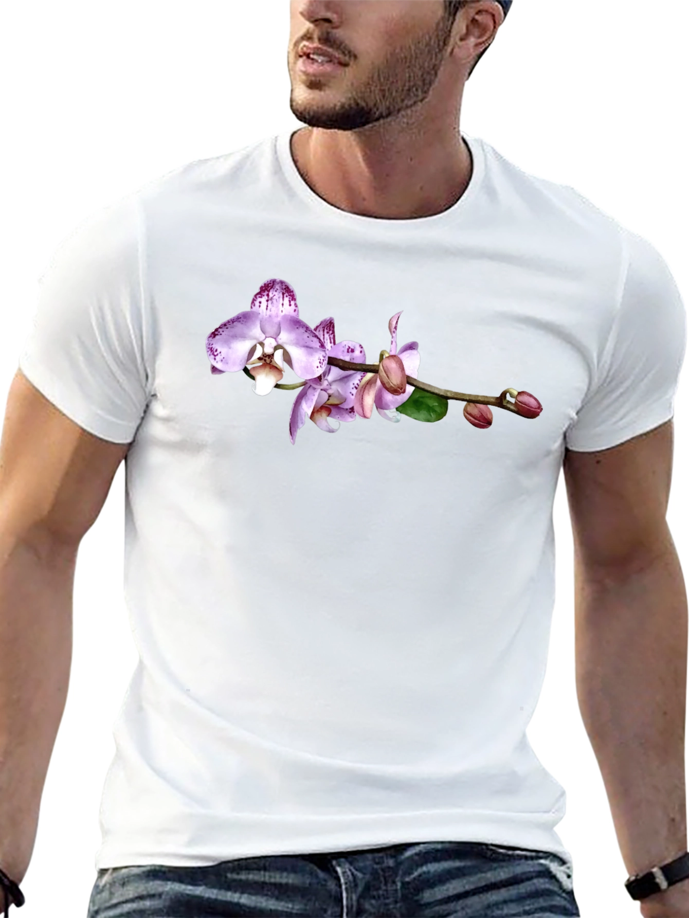Orchid Floral Graphic Print Black T-Shirt