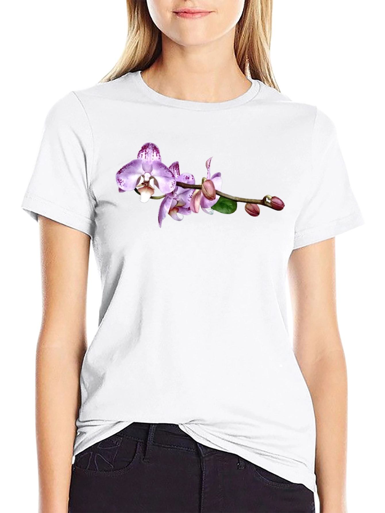 Orchid Floral Graphic Print Black T-Shirt