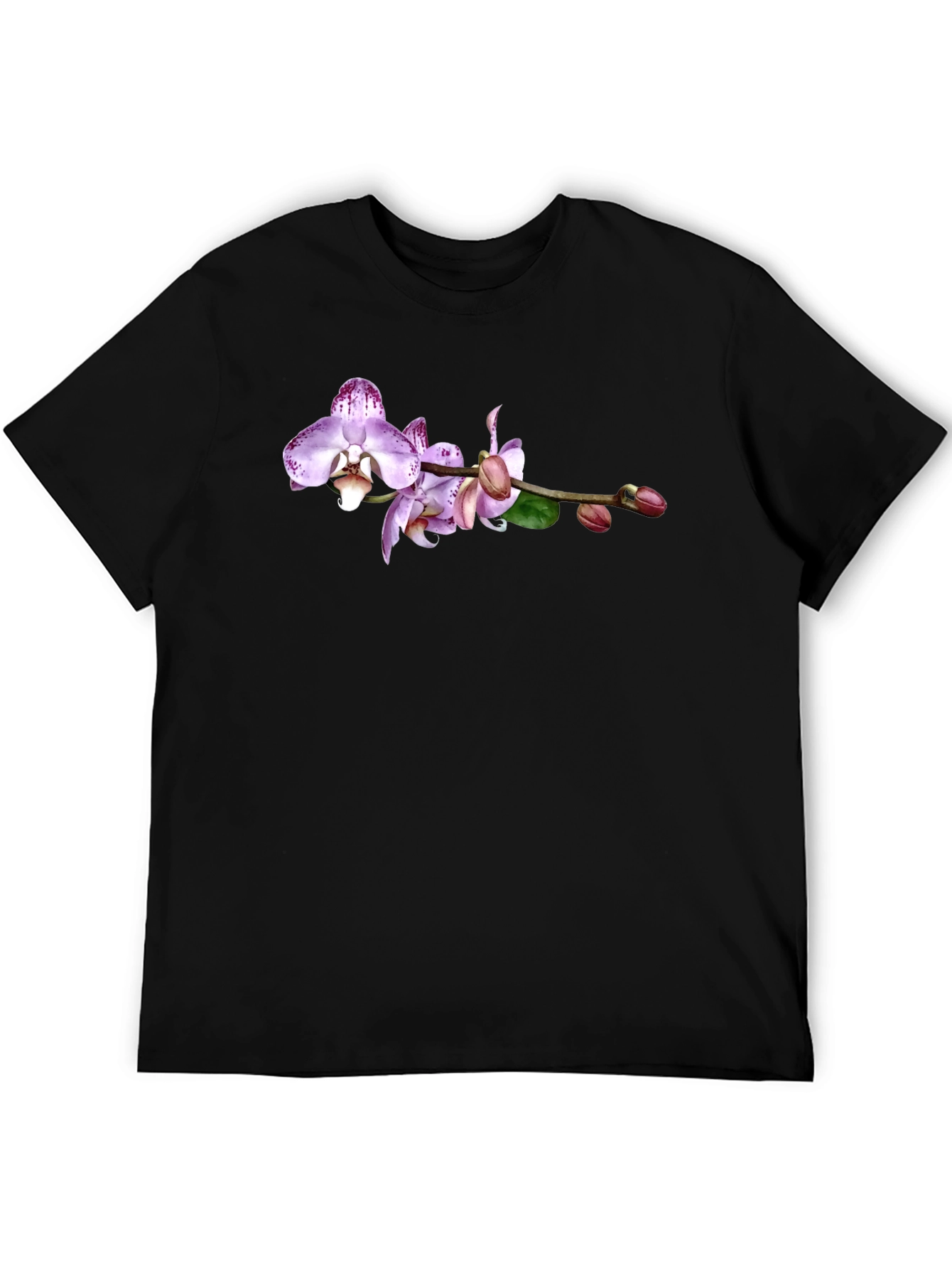 Orchid Floral Graphic Print Black T-Shirt